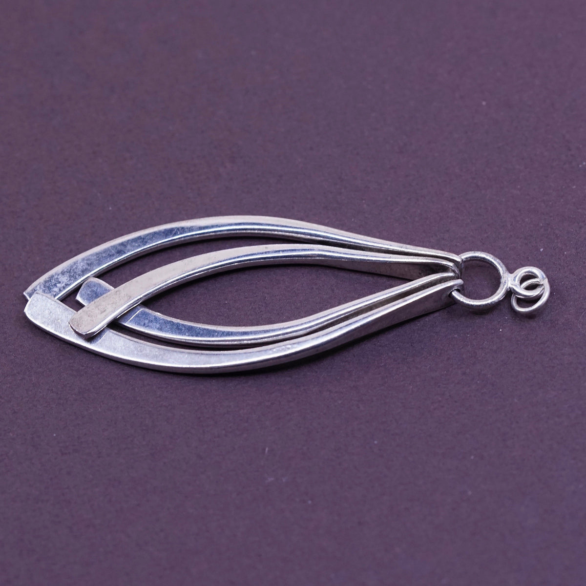 Vintage sterling silver handmade pendant, 925 hammered bar drop