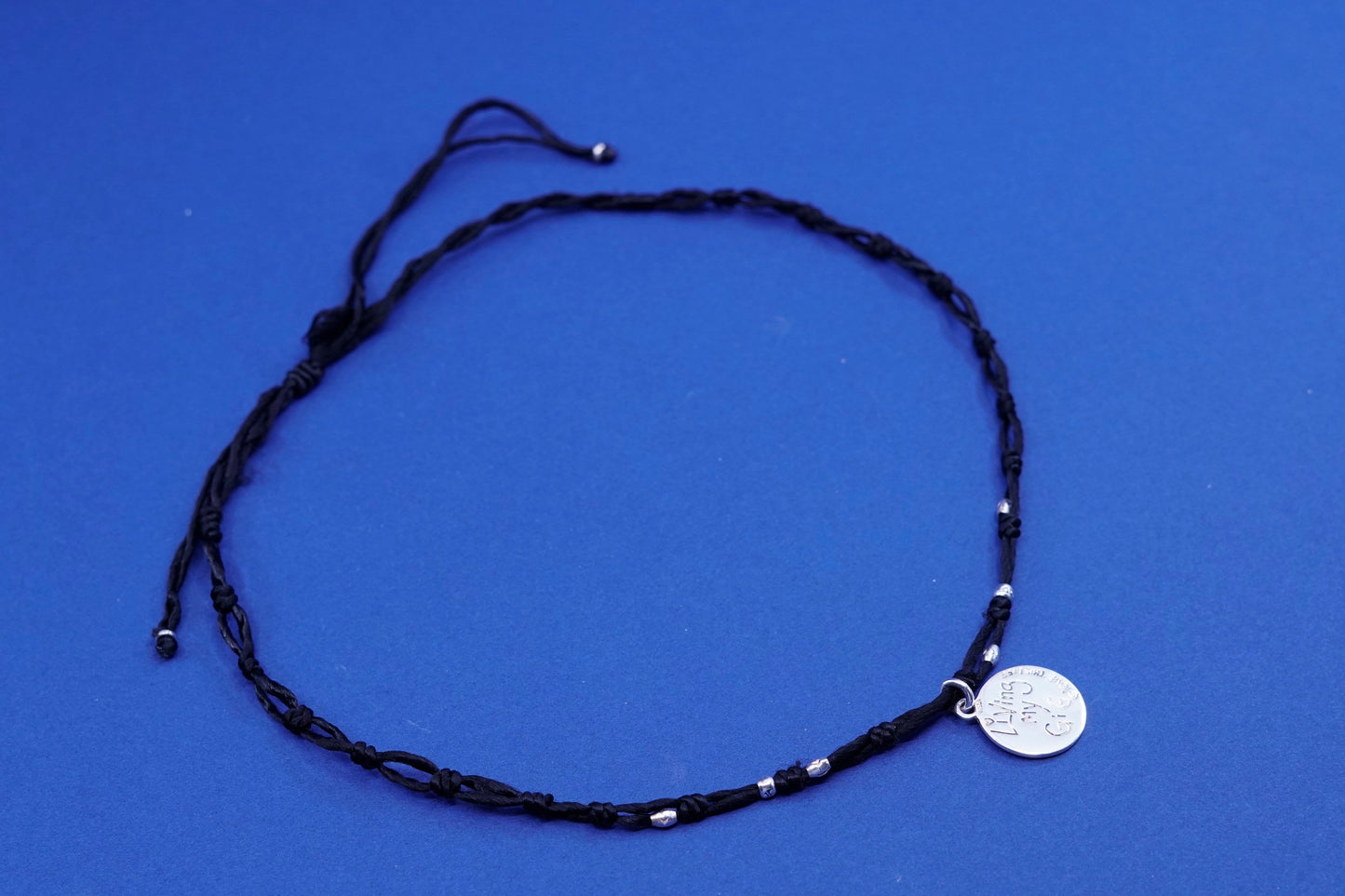 24”, vintage Sterling silver handmade necklace, black chain with sun pendant