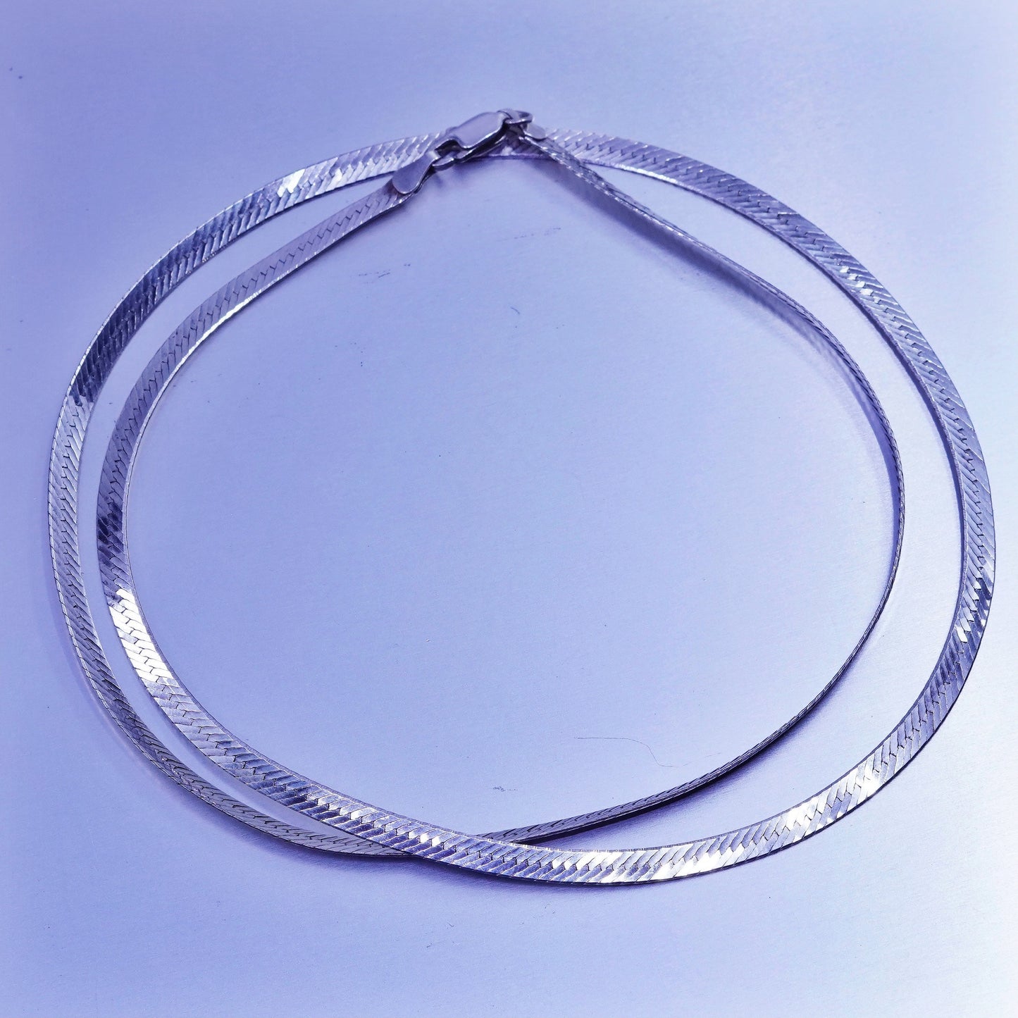 24” 4mm, vintage Italy Sterling 925 silver textured herringbone chain necklace