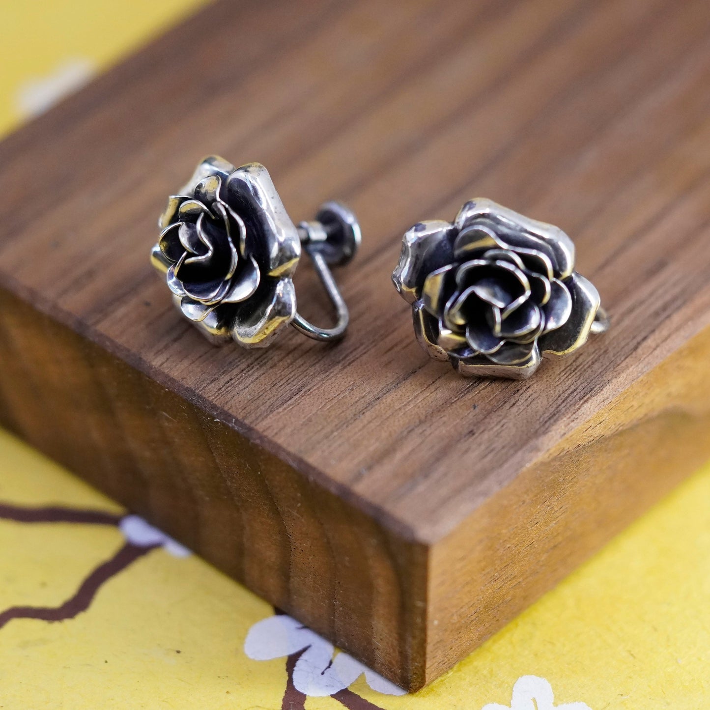 danecraft Sterling silver handmade earrings 925 rose flower screw back earrings