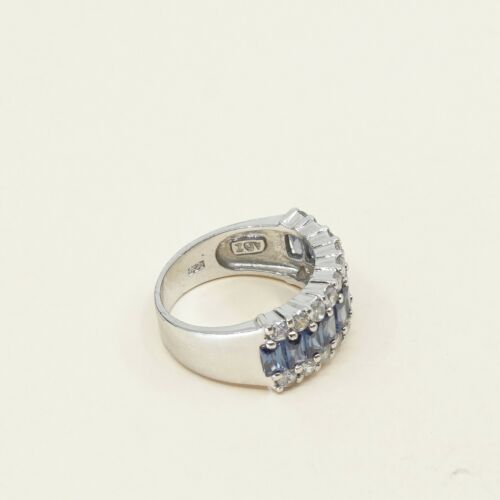 Sz 8, Vtg Sterling silver ring, 925 silver statement band w/ Blue N Clear Cz