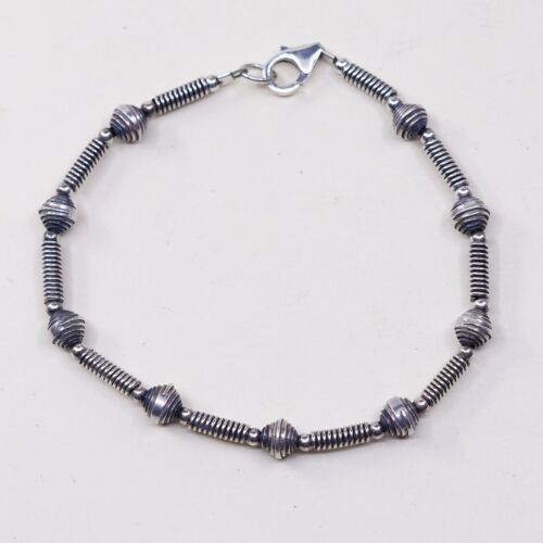 7”, 3mm, Vtg Sterling 925 Silver Handmade Ball Bead Bracelet, Stamped 925