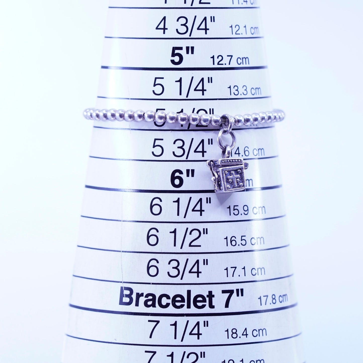 5.5”, silpada Sterling 925 silver handmade bead bracelet elastic band prayer