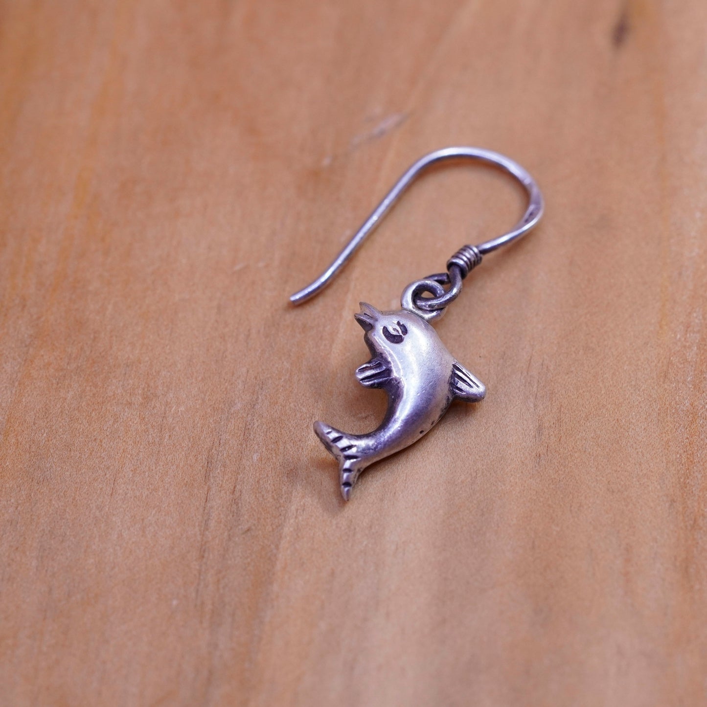 Vintage Sterling silver handmade earrings, 925 dolphin dangle