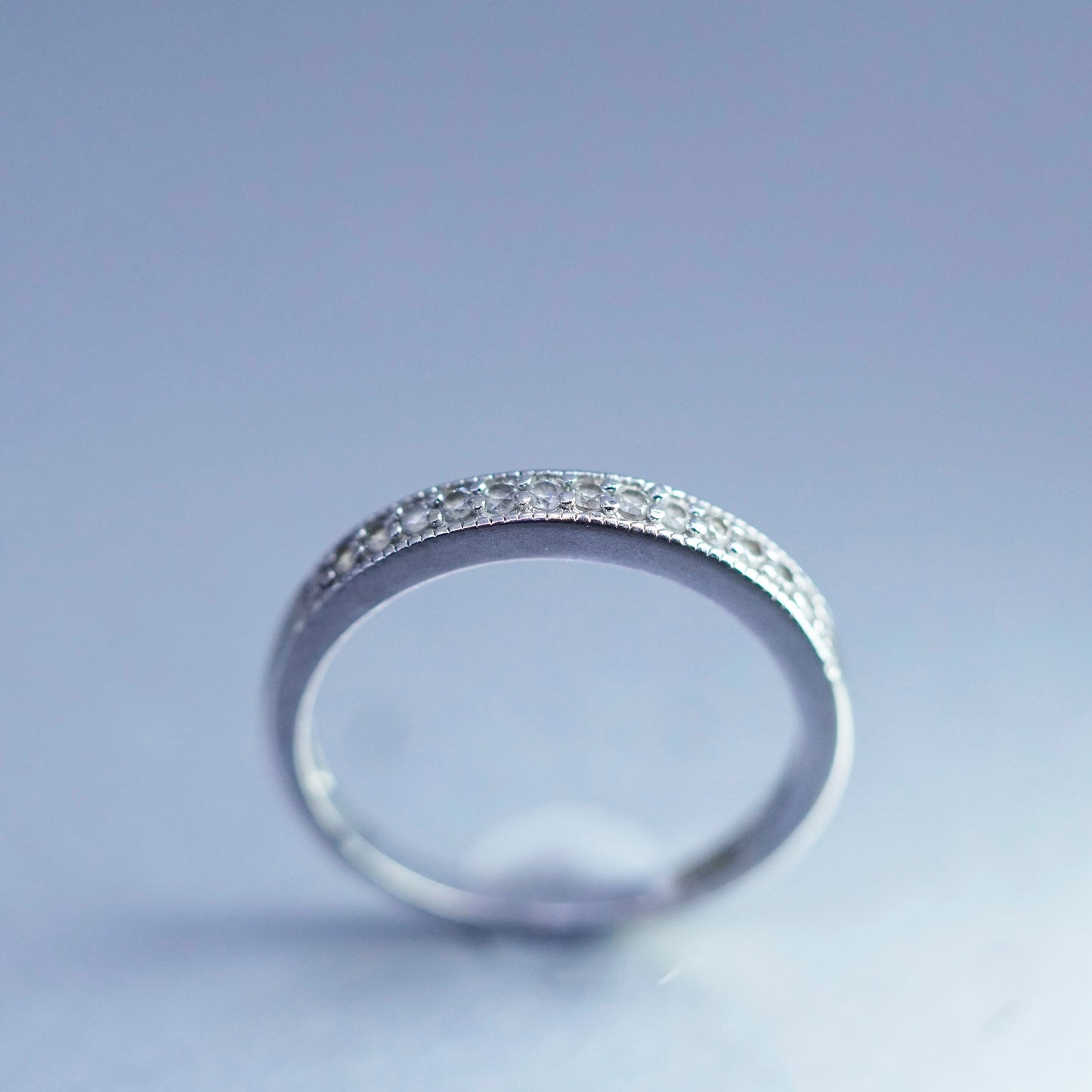 Size 8.25, vintage Sterling 925 silver wedding ring, Cz band