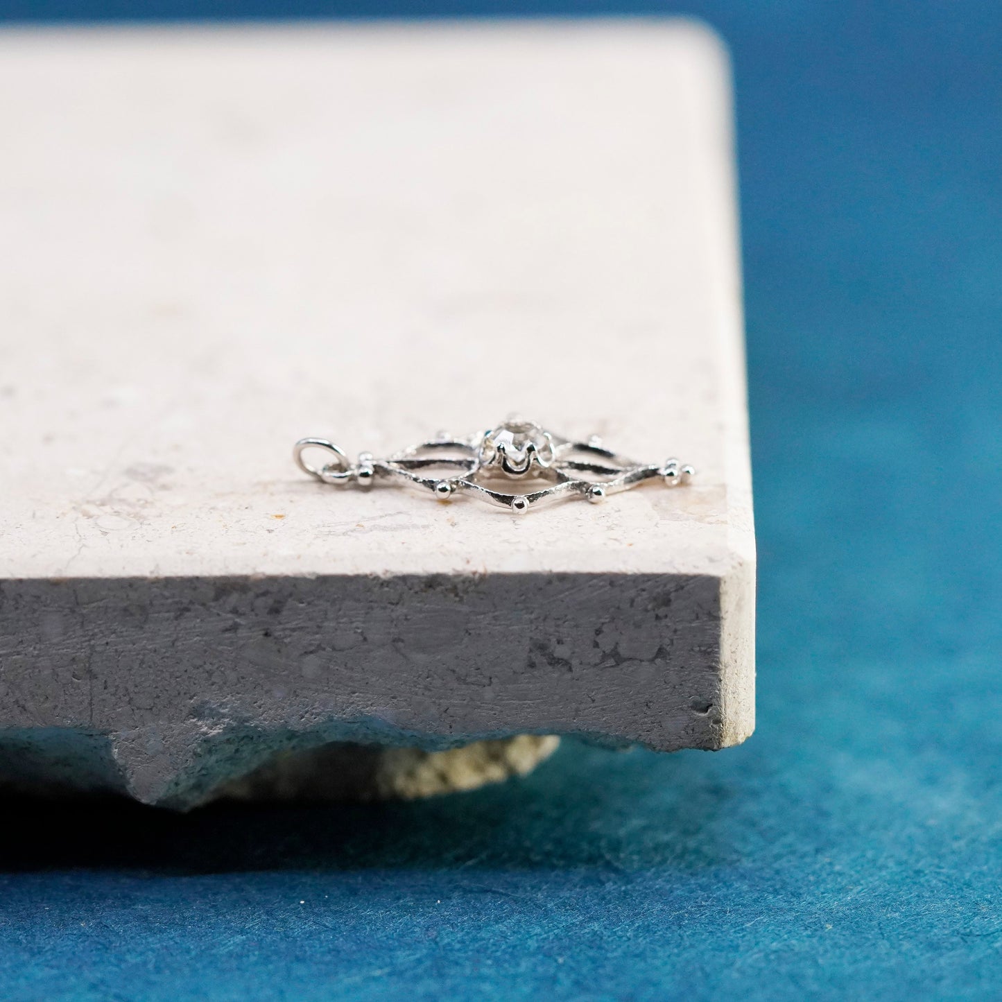vintage Sterling silver handmade pendant, 925 wave with Cz