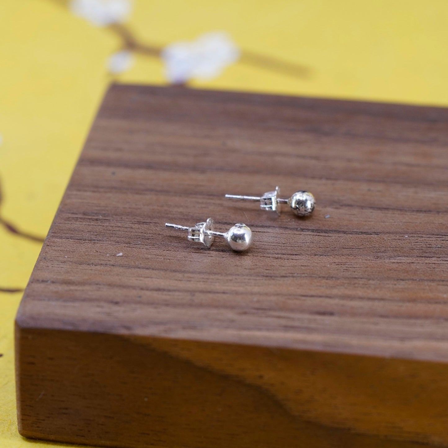 3mm, Vintage Sterling silver beads studs, 925 earrings, stamped 925