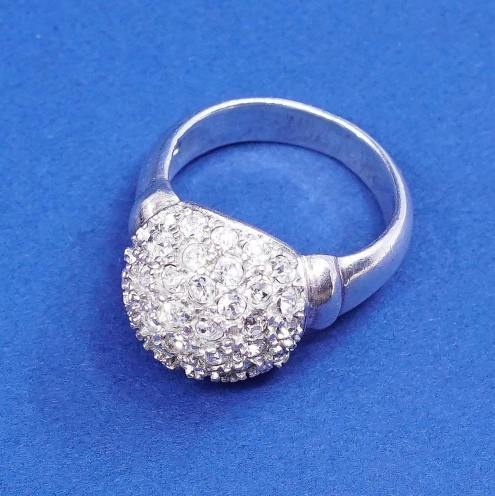 sz 5, vtg Sterling silver handmade ring, 925 w/ cluster crystal