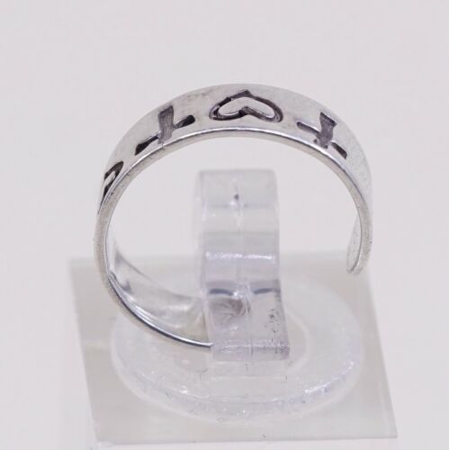 Sz 3.75, Vtg Sterling Silver Handmade Ring, 925 Silver Pinky Band W/ Heart Cross