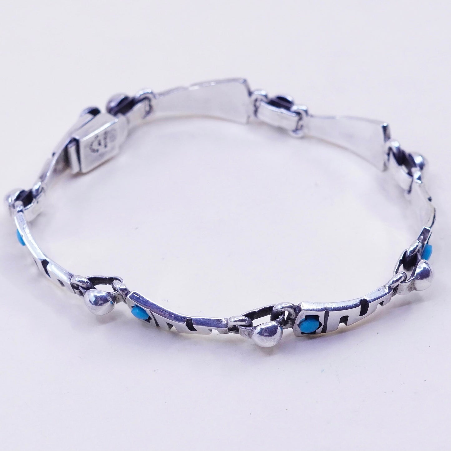 7.25”, Vintage mexico escocia Sterling 950 silver handmade bracelet turquoise