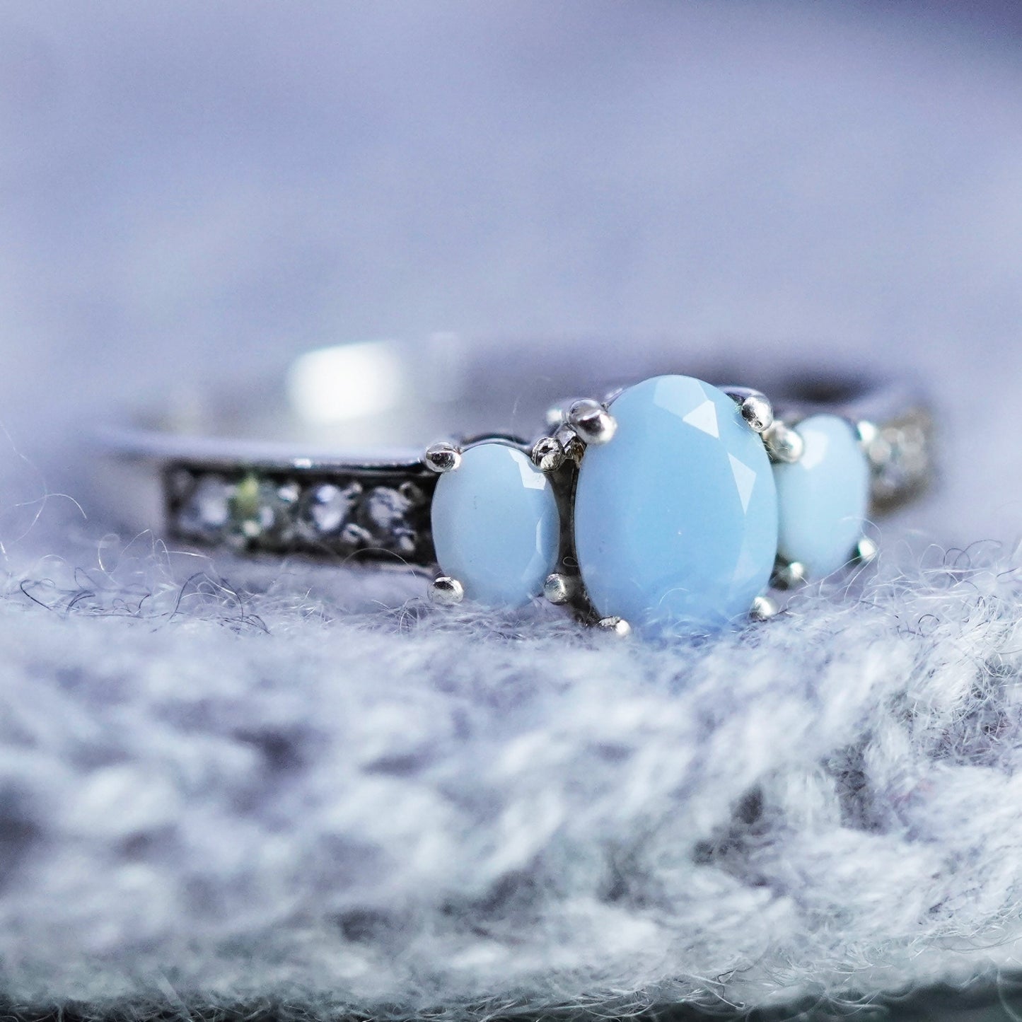 Size 9, vintage Sterling 925 silver handmade ring with Chalcedony and cz