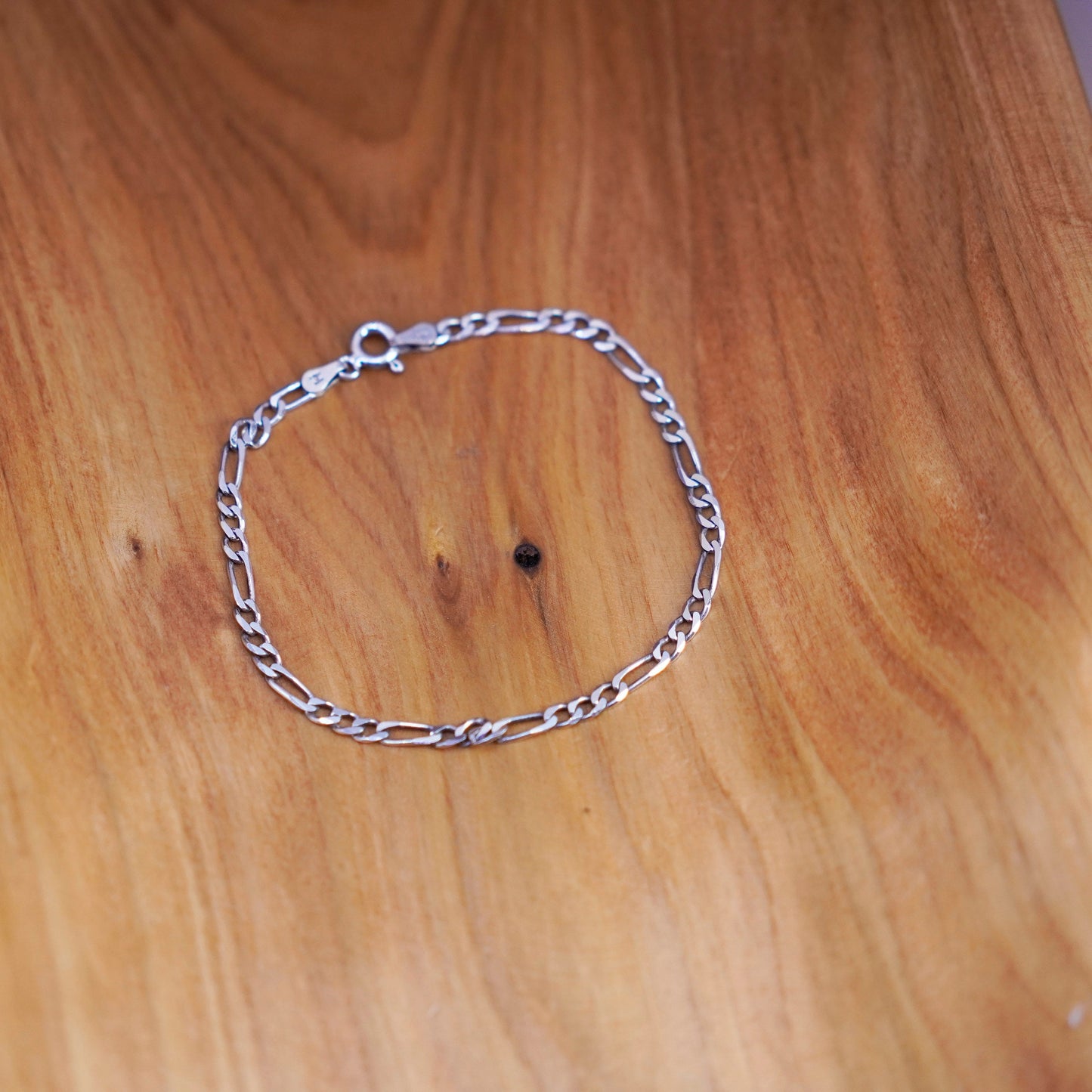 7.25”, 4mm, vintage milor Sterling silver bracelet, 925 figaro link chain