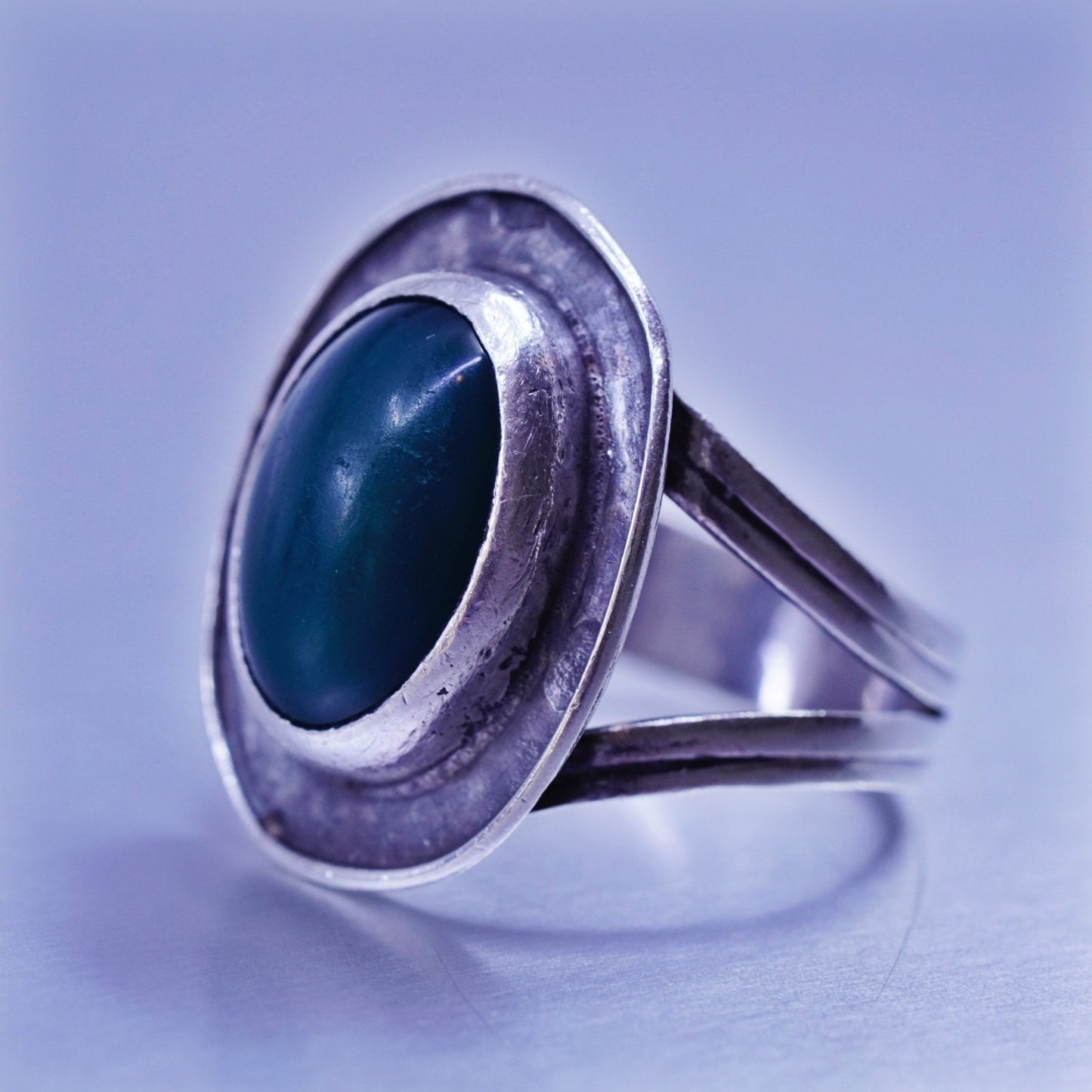 Size 6, vintage bali Sterling 925 silver handmade ring with onyx