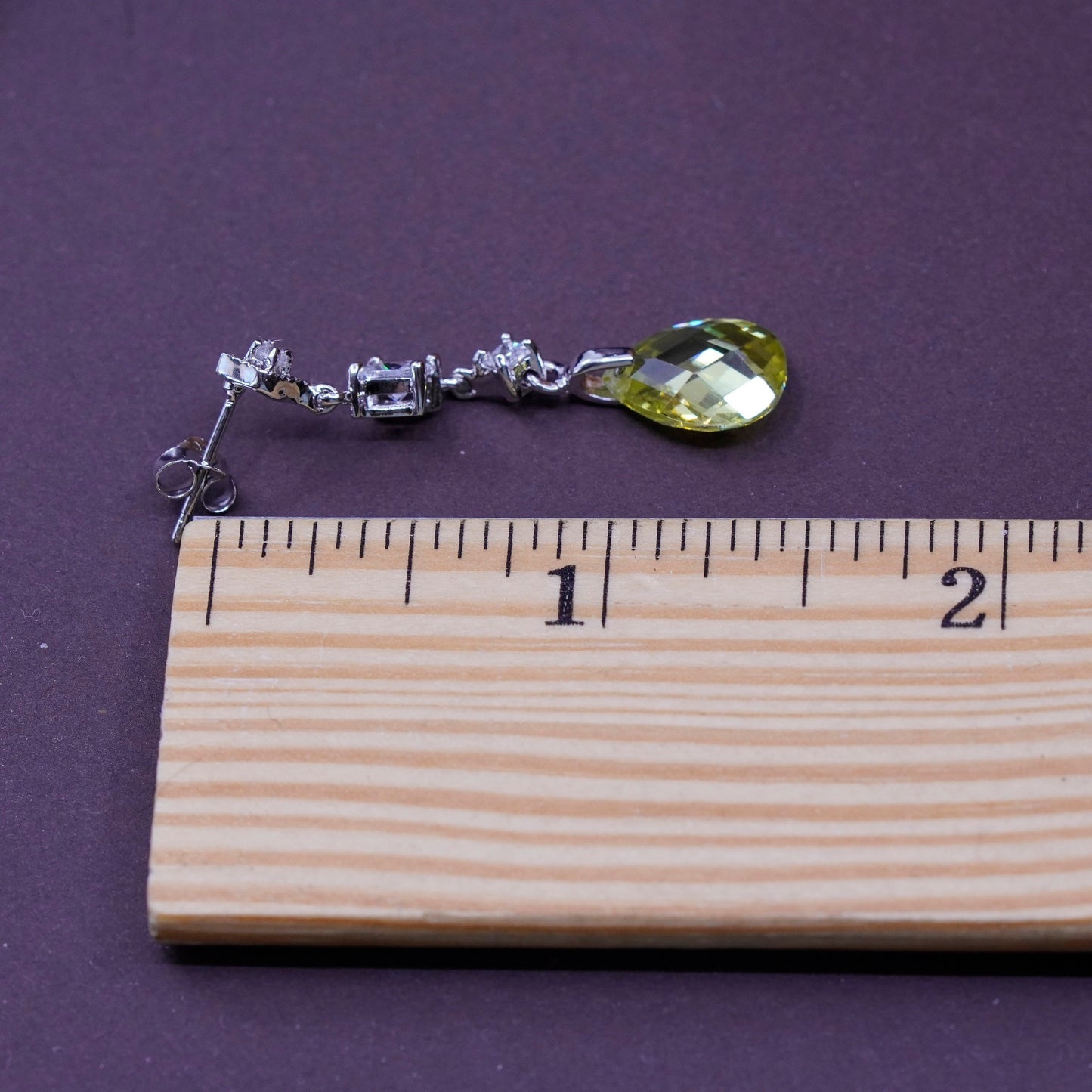 Vintage Sterling 925 silver handmade earrings with teardrop citrine and Cz