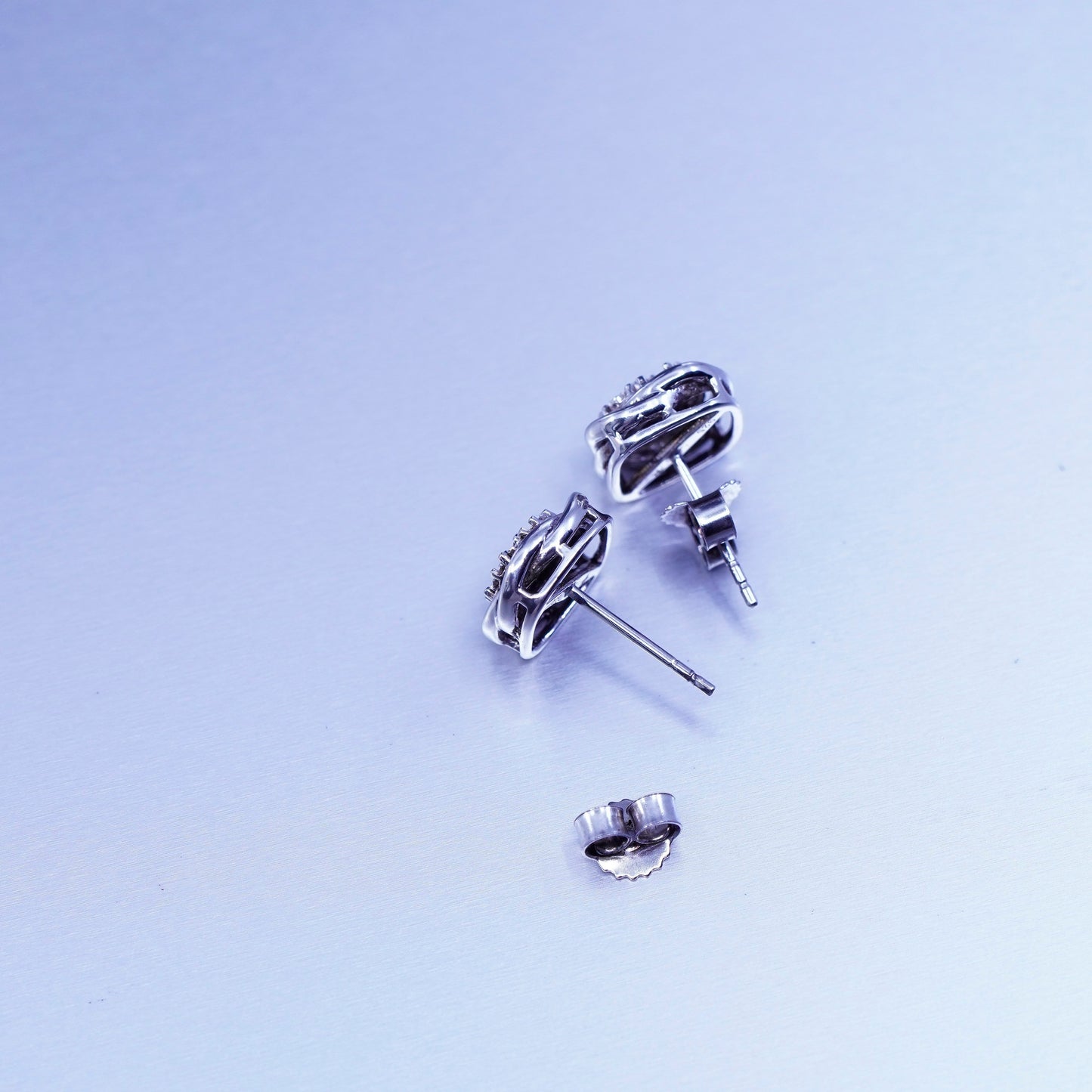Vintage Sterling 925 silver earrings, entwined studs with diamond inlay