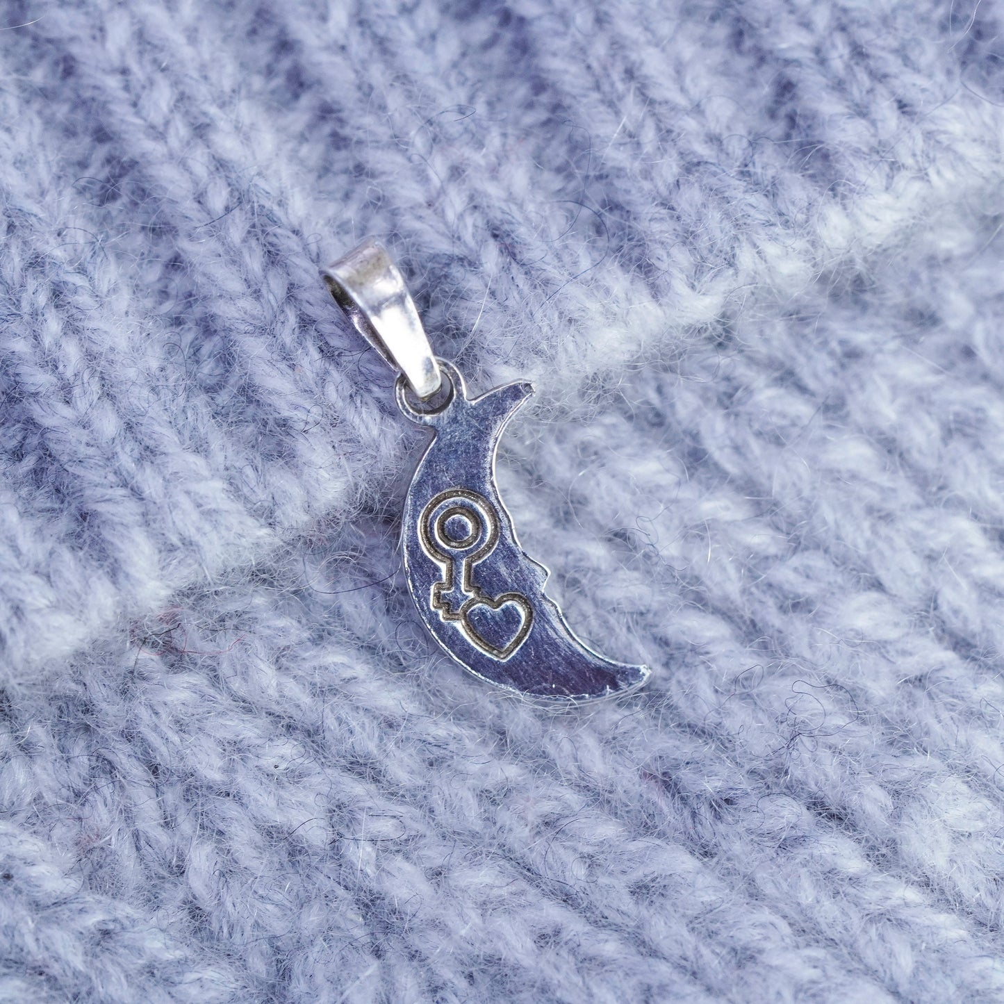 Vintage Sterling silver handmade 925 moon face charm pendant