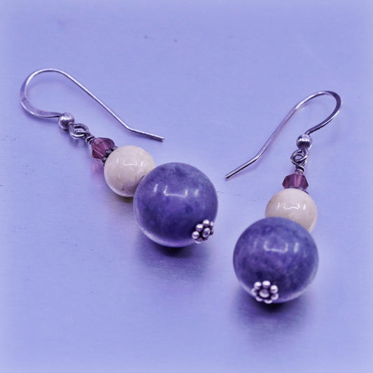 Vintage Sterling 925 silver earrings with blue coral yellow jade beads
