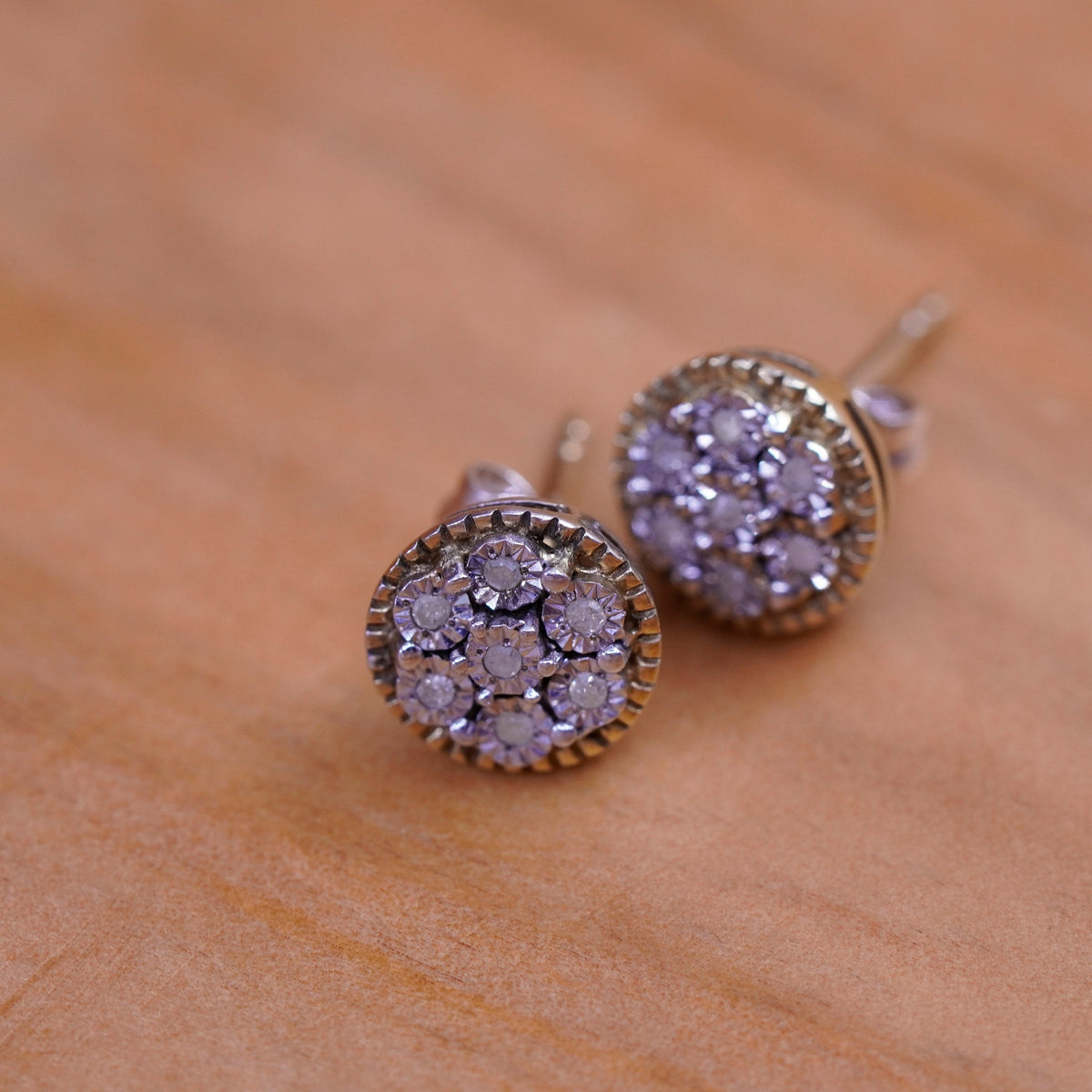 Vintage vermeil gold over Sterling silver earrings studs with genuine diamond