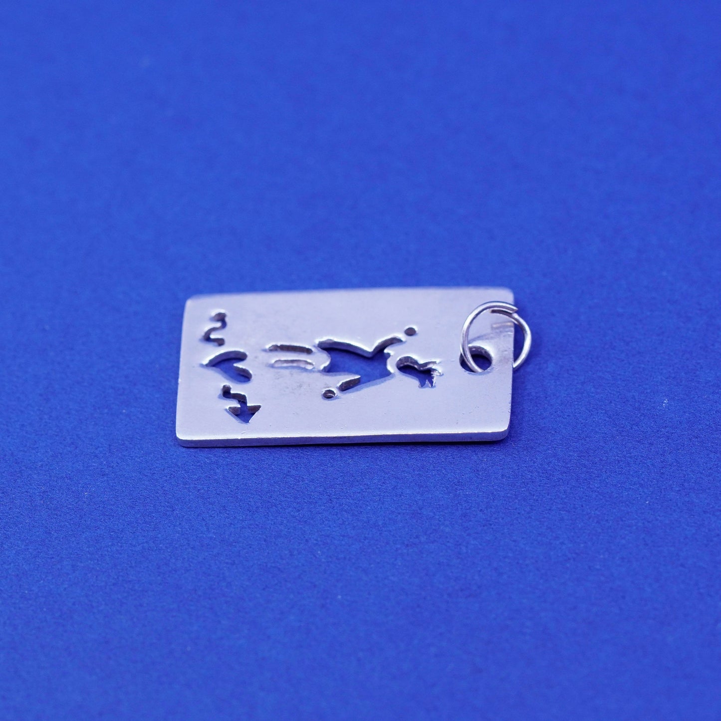 Vintage Ann sterling silver handmade pendant, 925 rectangular charm with girl