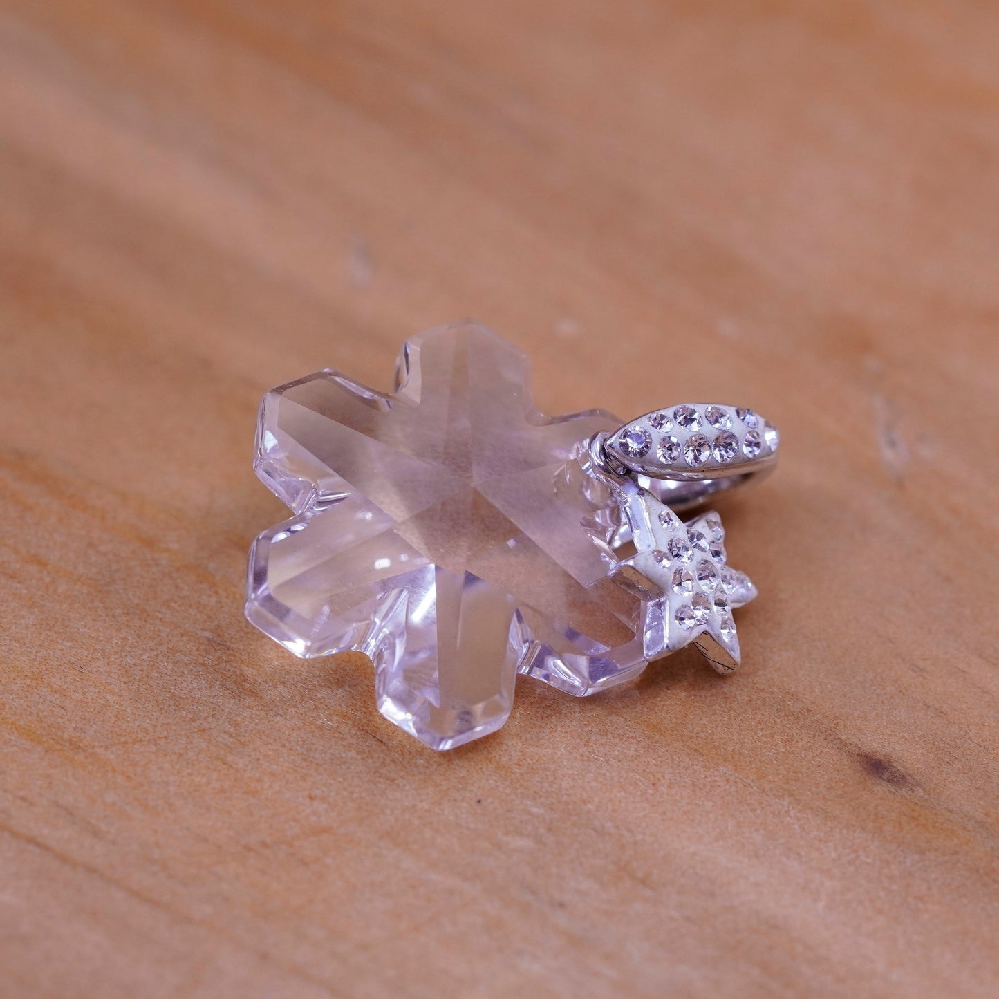 Vintage sterling silver handmade pendant, 925 snowflake with cz