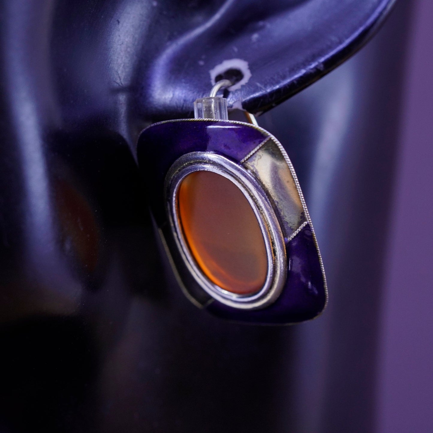 vermeil gold over vermeil Sterling silver earrings, 925 enamel drops carnelian