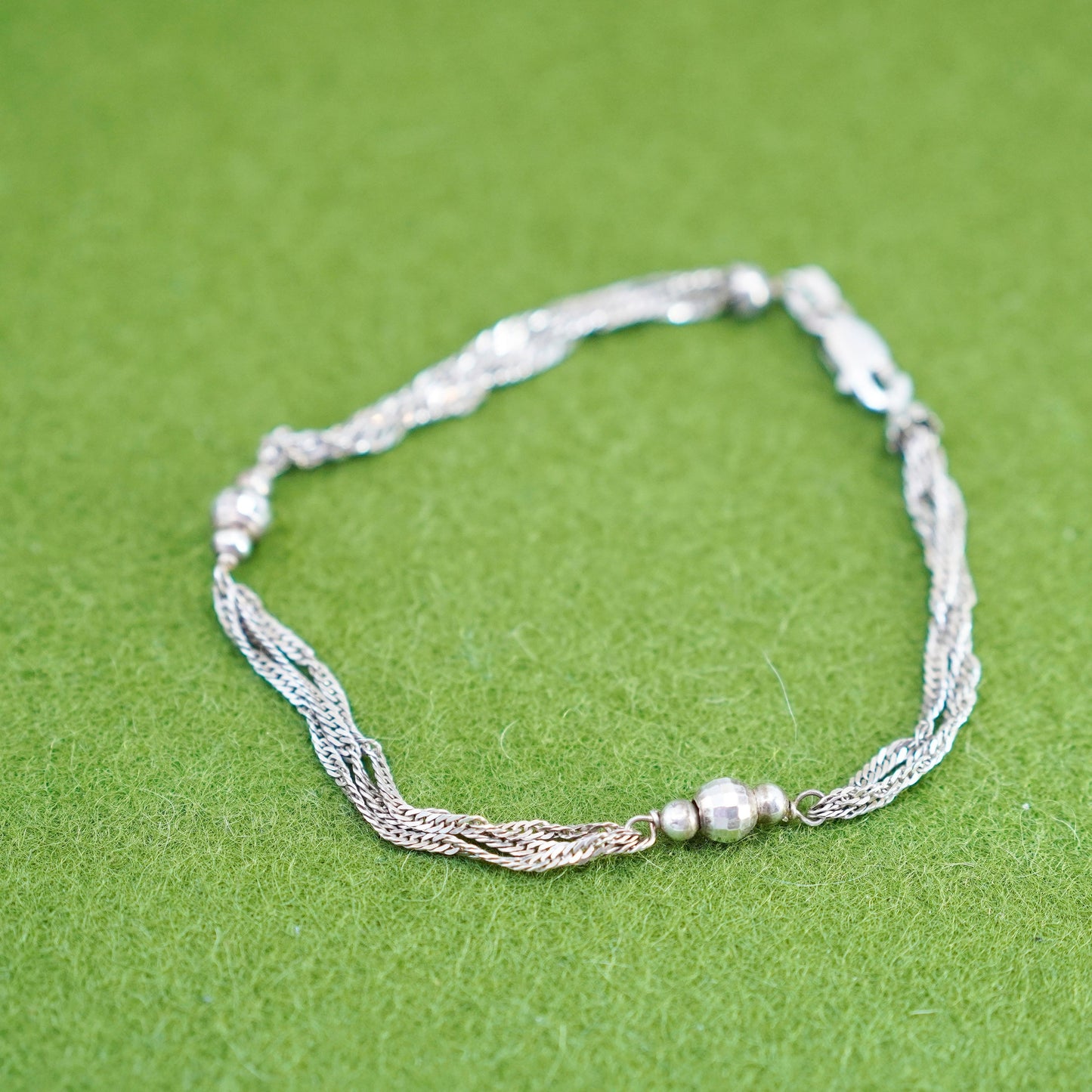 7.25”, Italy multi strands sterling silver bracelet, 925 twisted curb links