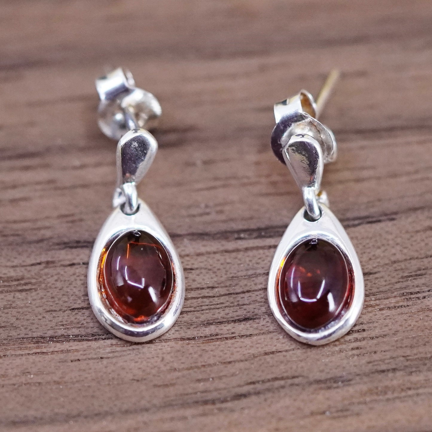 Vintage Sterling 925 silver handmade teardrop earrings with Amber