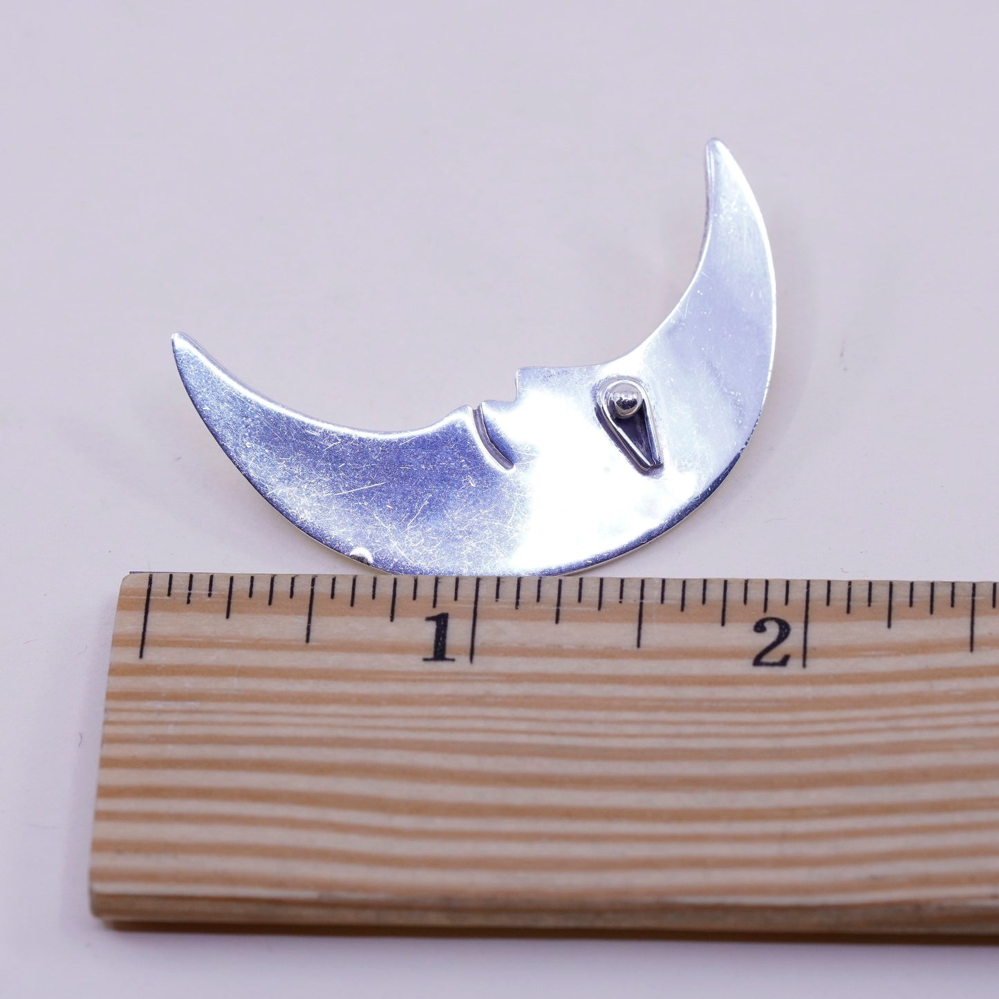 Vintage sterling silver handmade moon face, 925 handmade brooch, antique