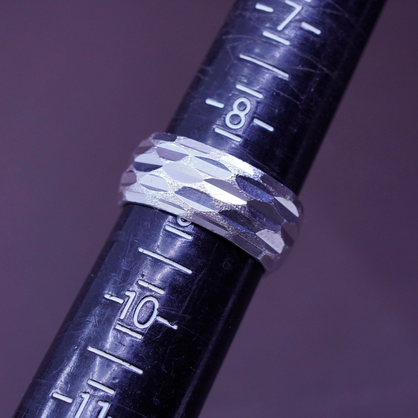 Size 8.5, vintage sterling silver handmade ring, wide textured 925 band