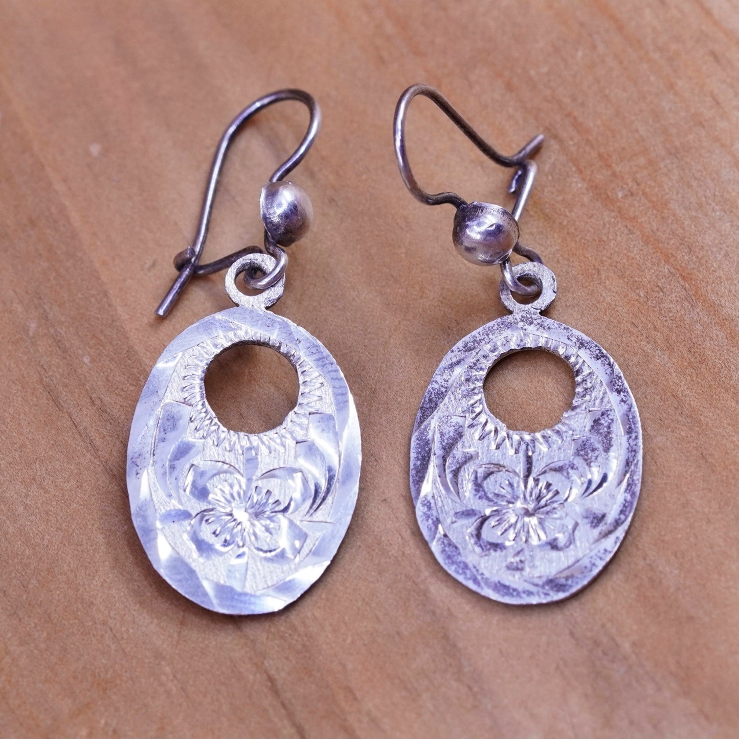 Vintage Sterling 925 silver handmade earrings, textured teardrop drops