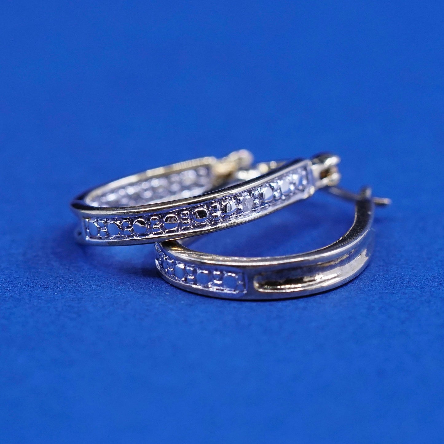 0.5”, Vermeil gold over Sterling silver earrings, 925 hooks, huggie w/ diamond