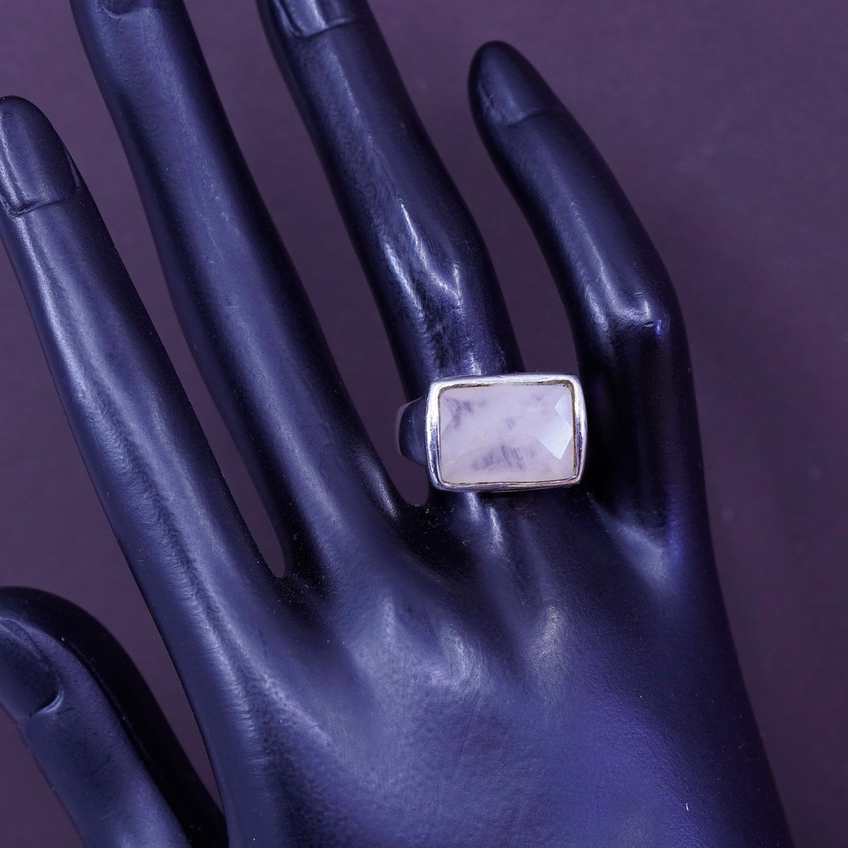 Size 7.75, vintage sterling 925 silver handmade ring with square moonstone