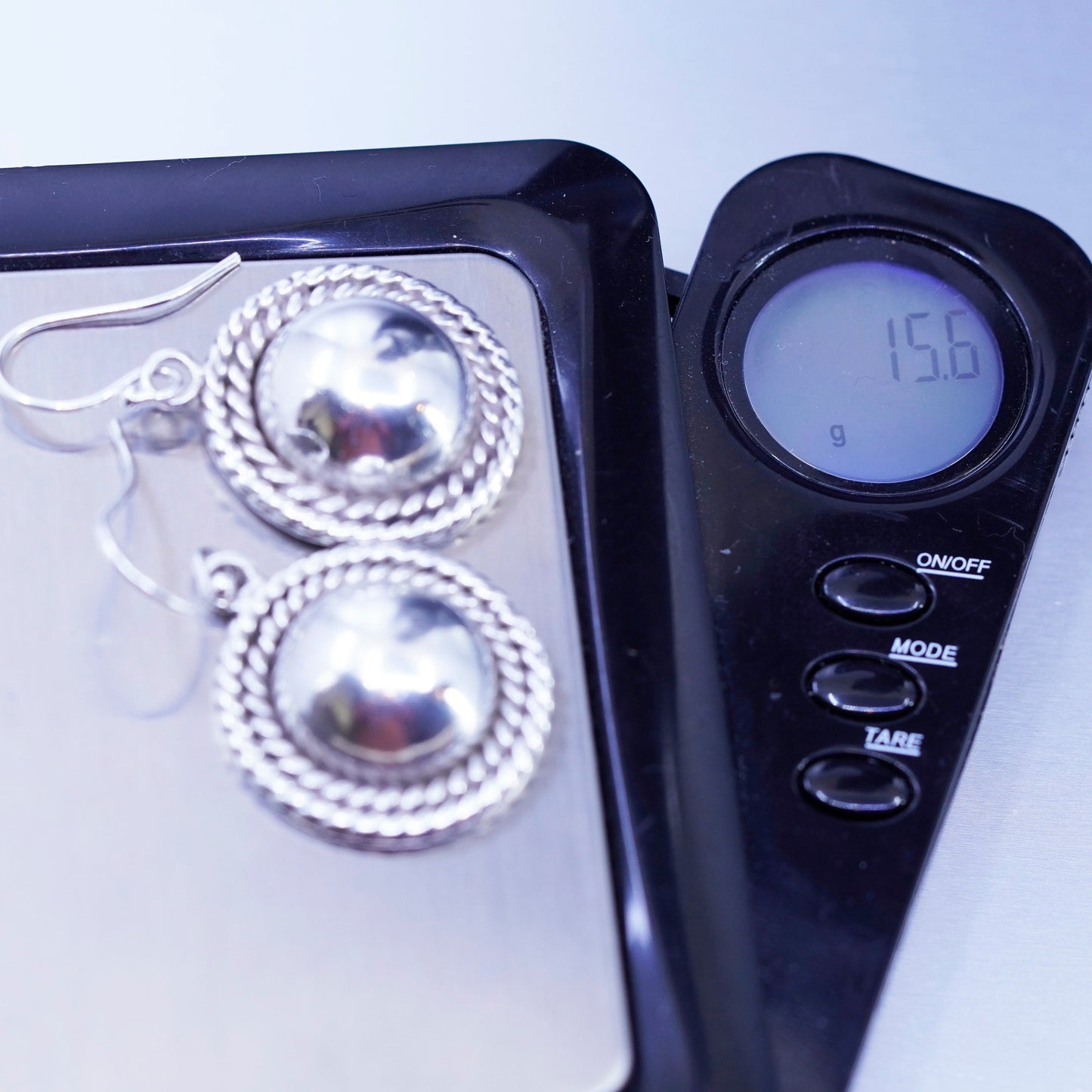 vintage Sterling silver handmade earrings, 925 disc dangles with cable around