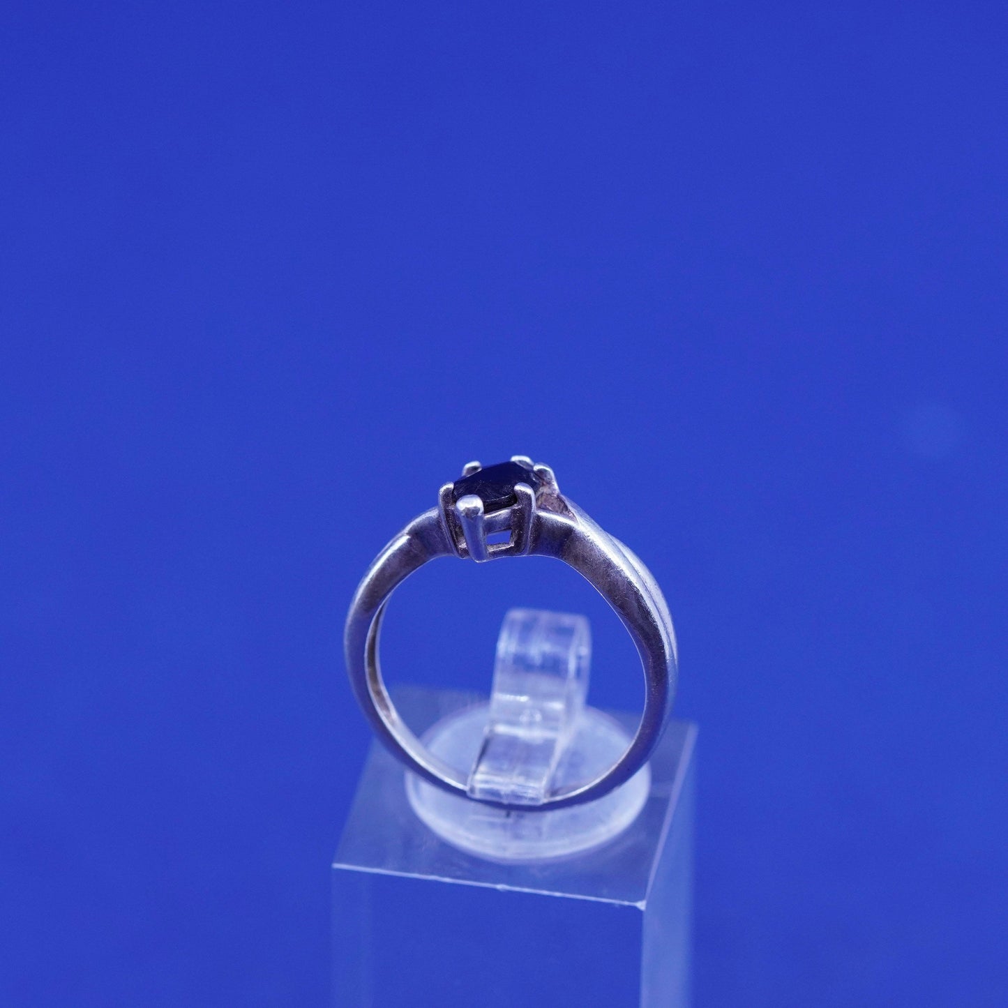Size 6.75, vintage Sterling 925 silver handmade ring with marquise obsidian