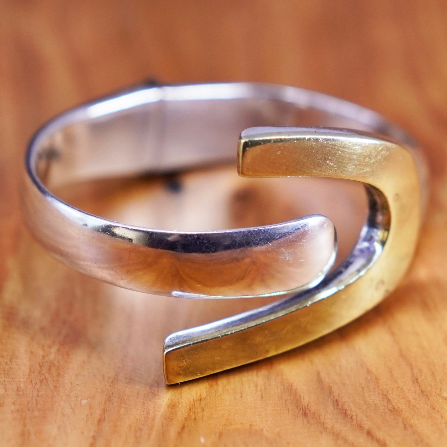 6.5”, Vintage two tone Sterling silver handmade bracelet, 925 wrap bangle