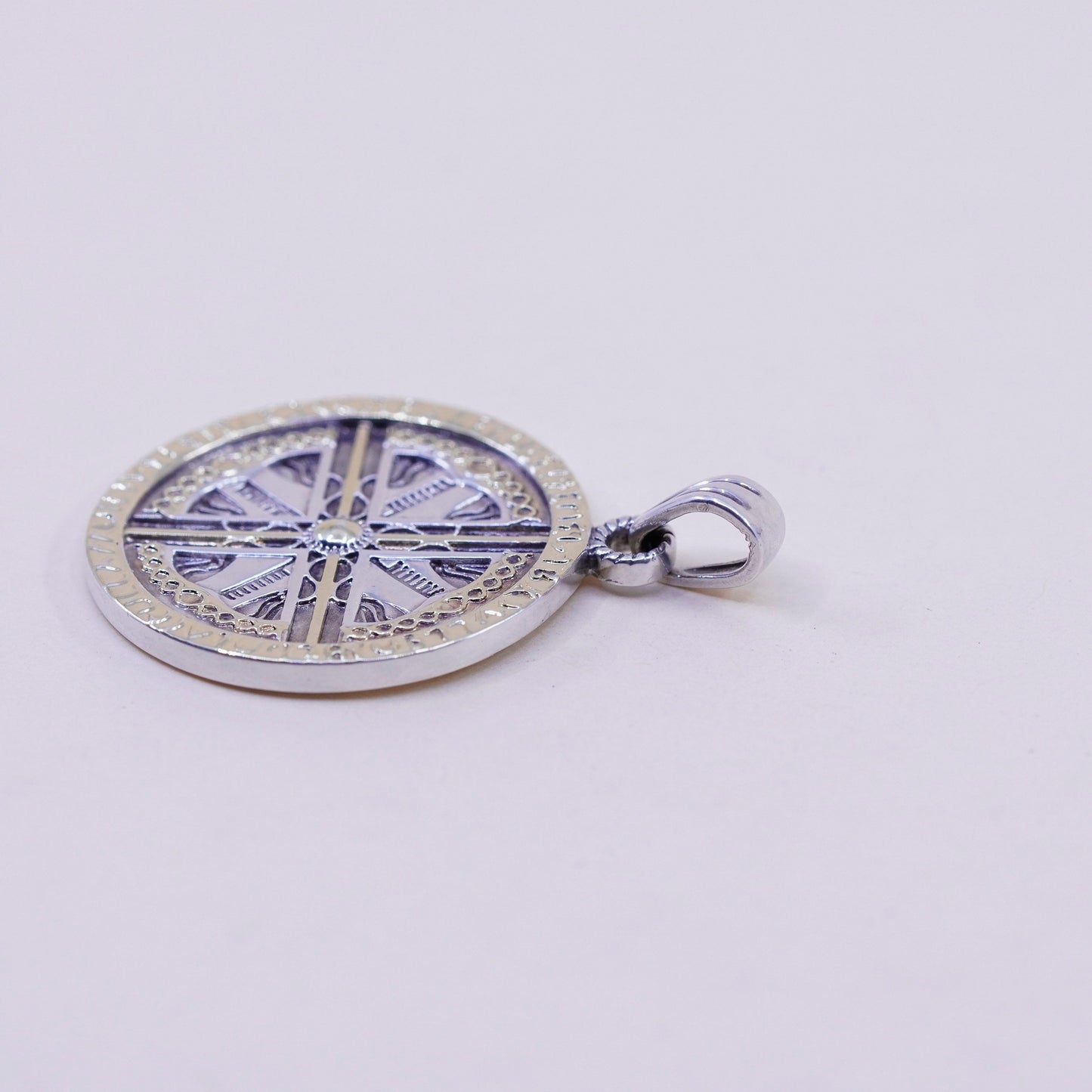 two tone 14K gold filled sterling silver handmade pendant, 925 compass charm