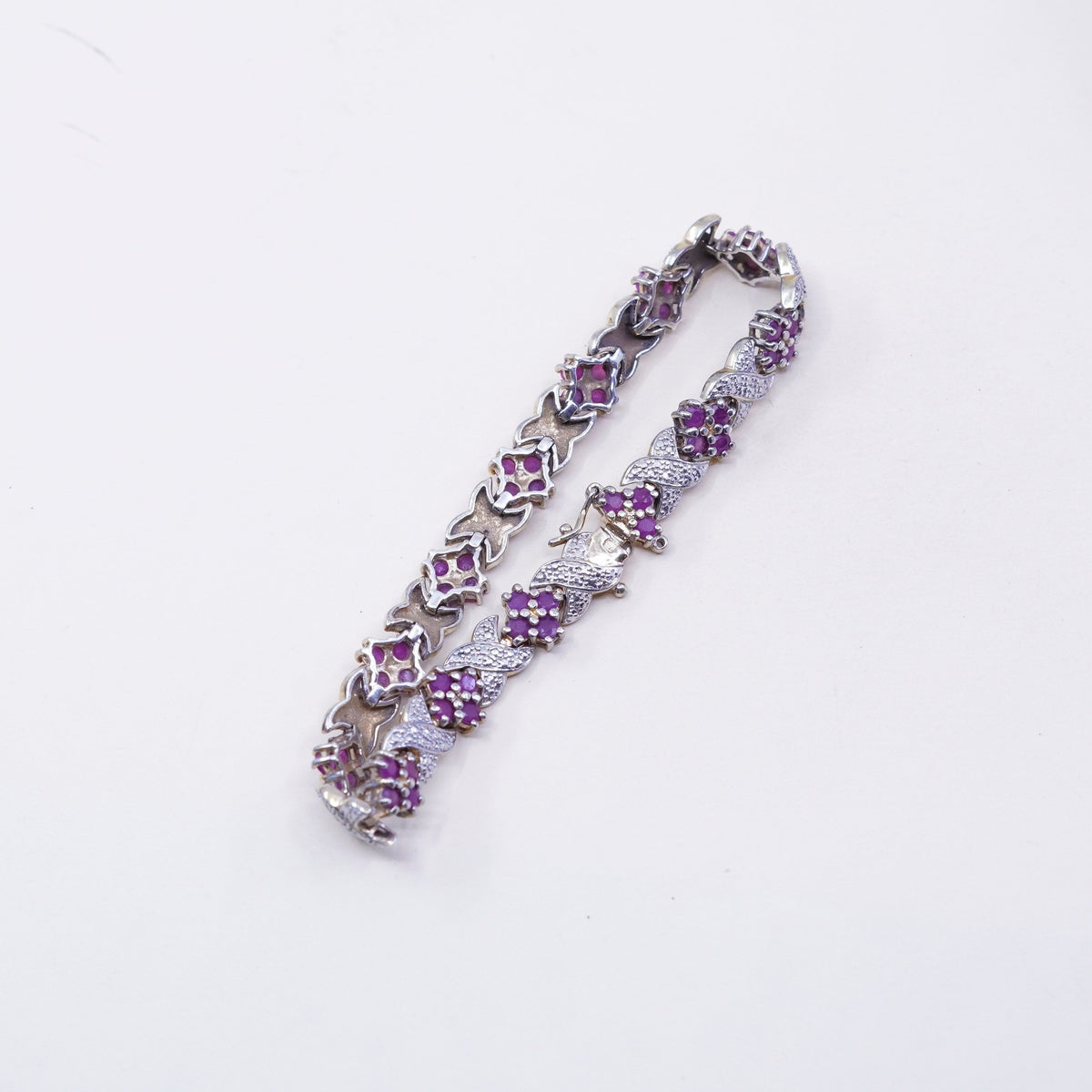 7.5”, vermeil gold over Sterling 925 silver tennis bracelet ruby flower diamond