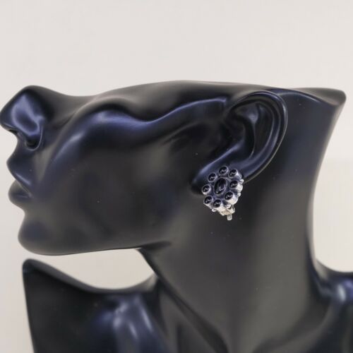 Vtg Navajo Leo Feeney Anglo Sterling Silver Handmade Earrings, Clip On Obsidian