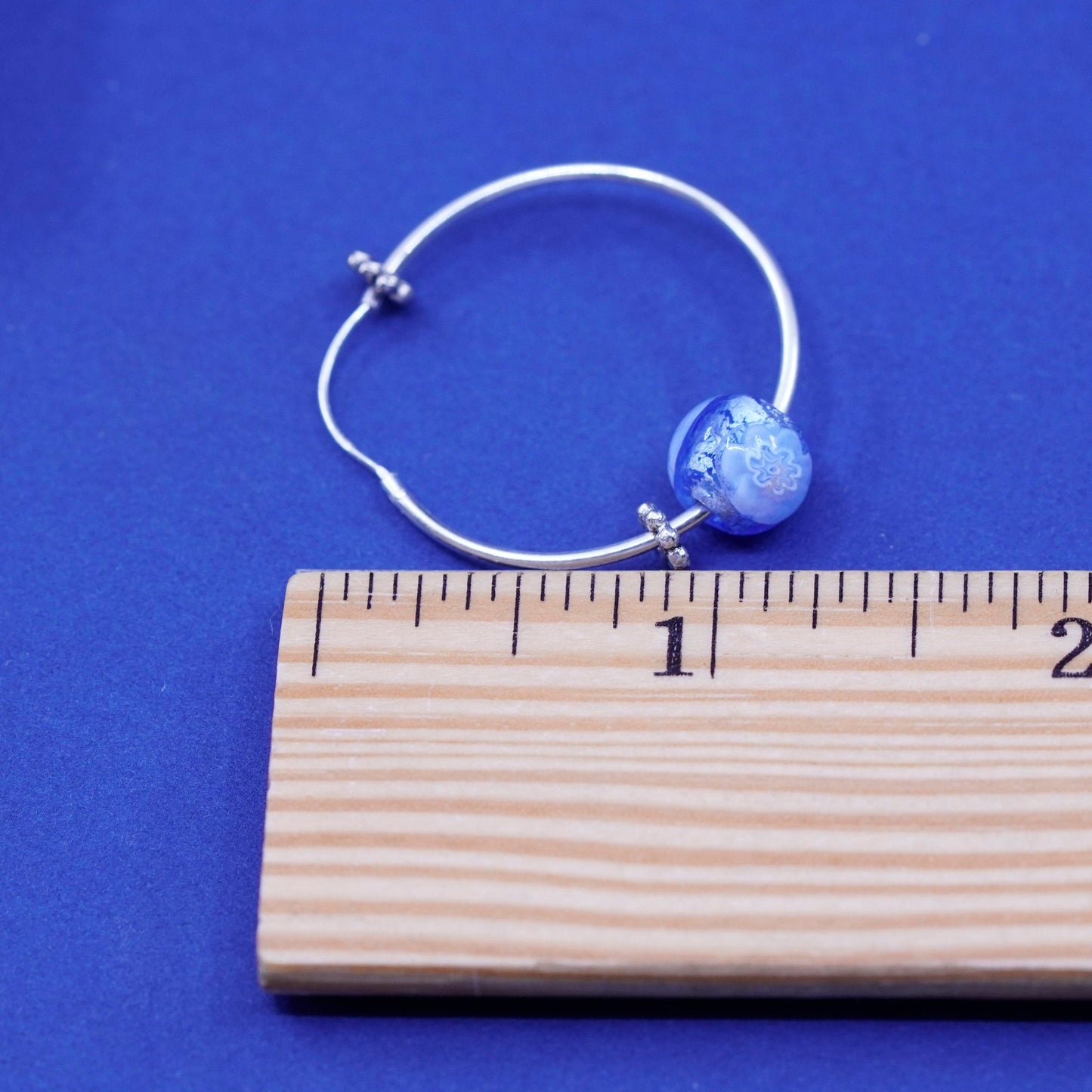 1.25”, Sterling silver handmade earrings, 925 hoops huggie with glass beads