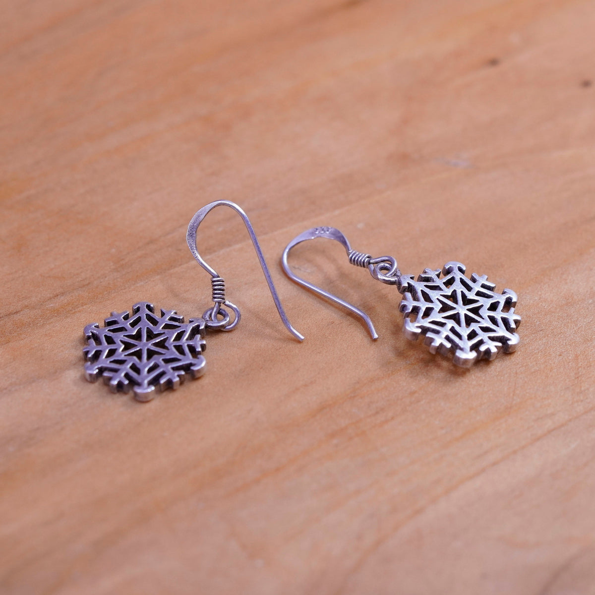 Vintage Sterling silver handmade earrings, 925 snowflake drops