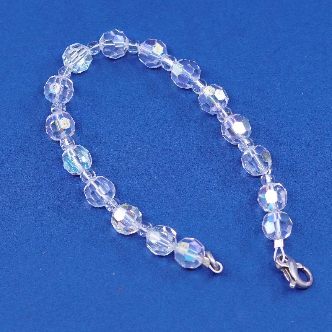 6.5”, sterling silver handmade bracelet, 925 clasp w/ Swarovski crystal beads