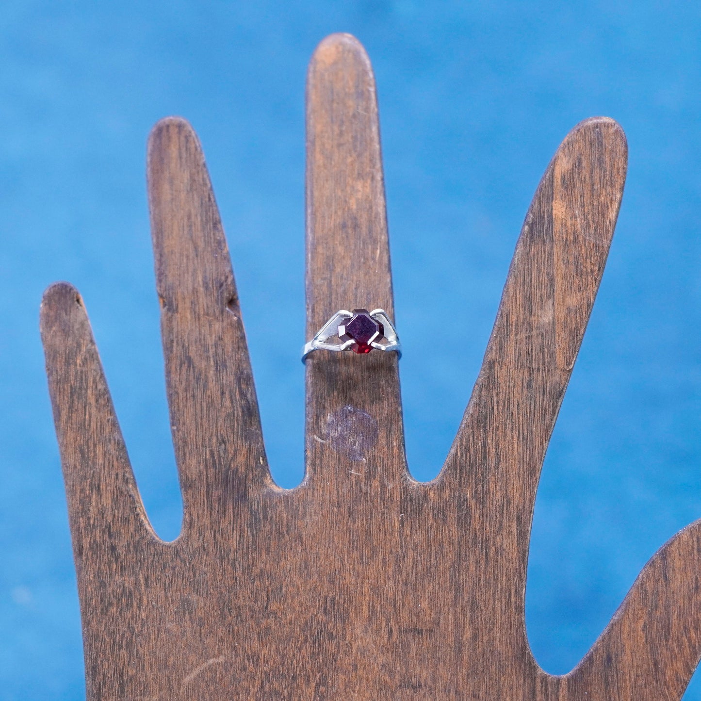 Size 5, vintage Sterling 925 silver handmade ring, 925 band with ruby