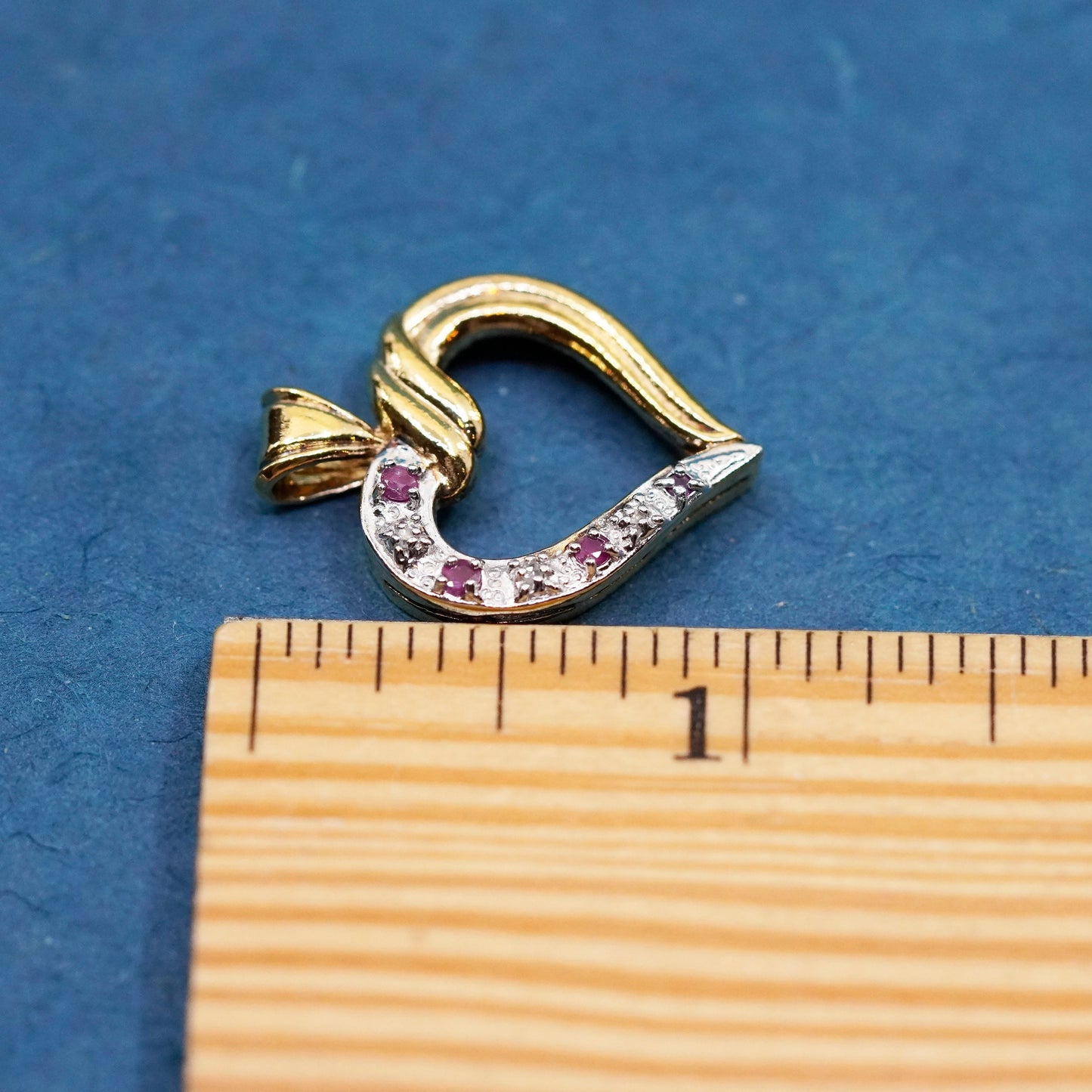 vermeil gold over Sterling silver handmade pedant, 925 heart with ruby diamond