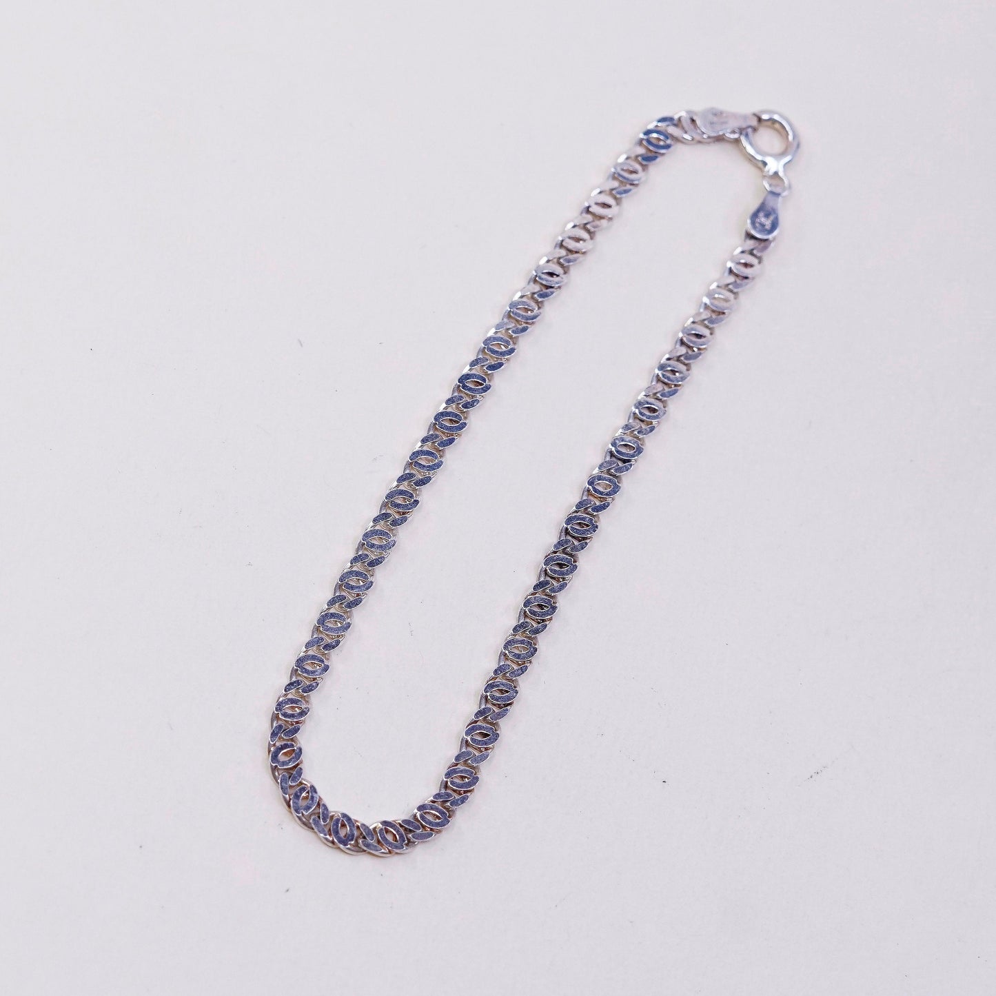 7.25”. 3mm, vtg milor sterling silver curb bracelet, italy 925 charm chain