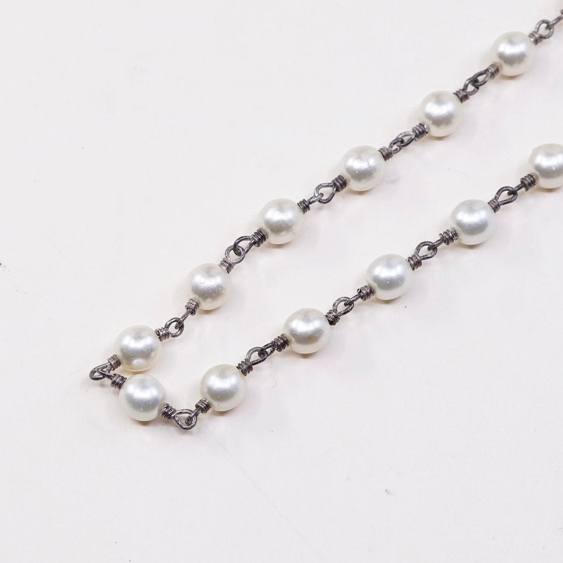 16+1”, vtg AK handmade Sterling silver bead chain w/ pearl beads