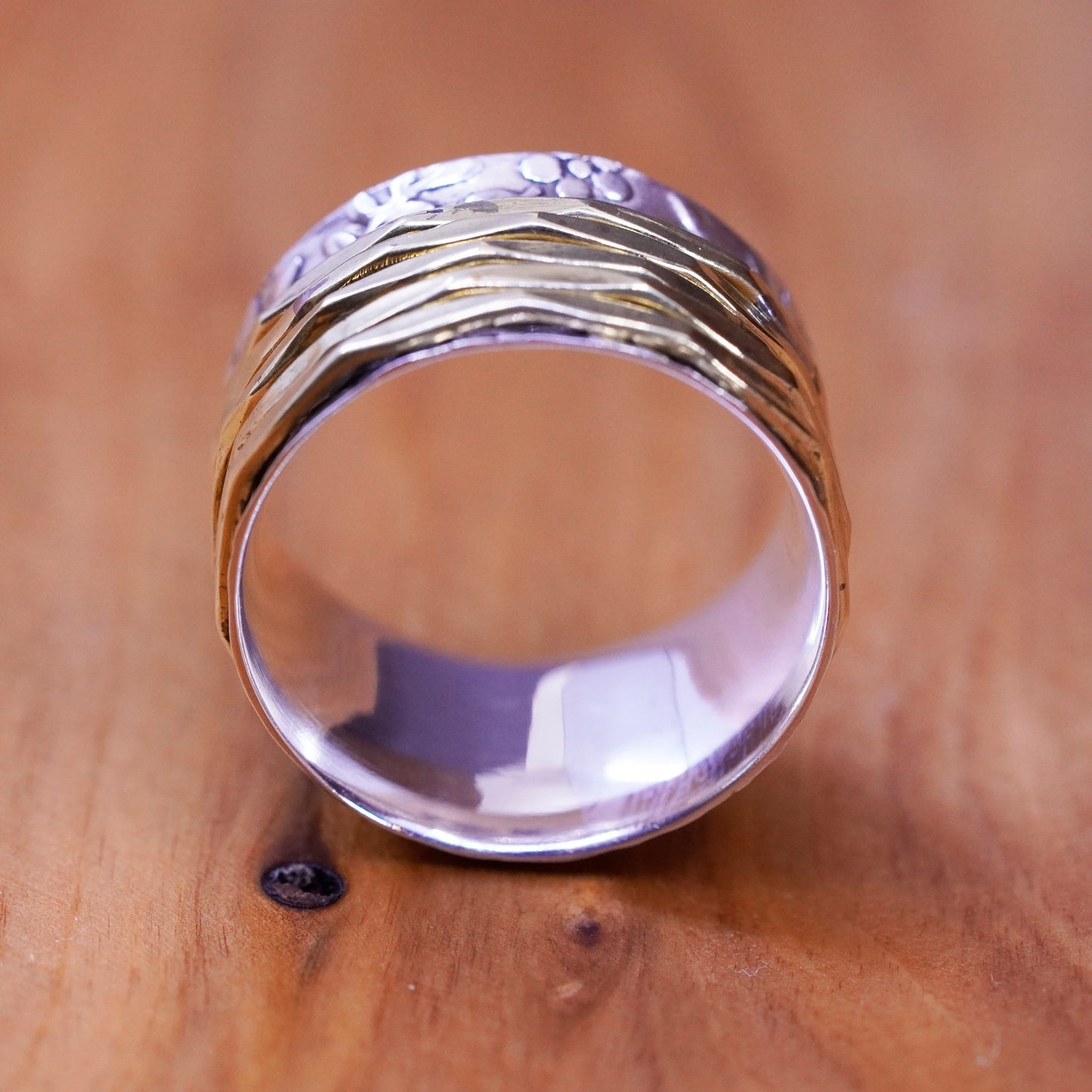 Size 8.25, vintage Sterling silver handmade ring, 925 band with brass spinner