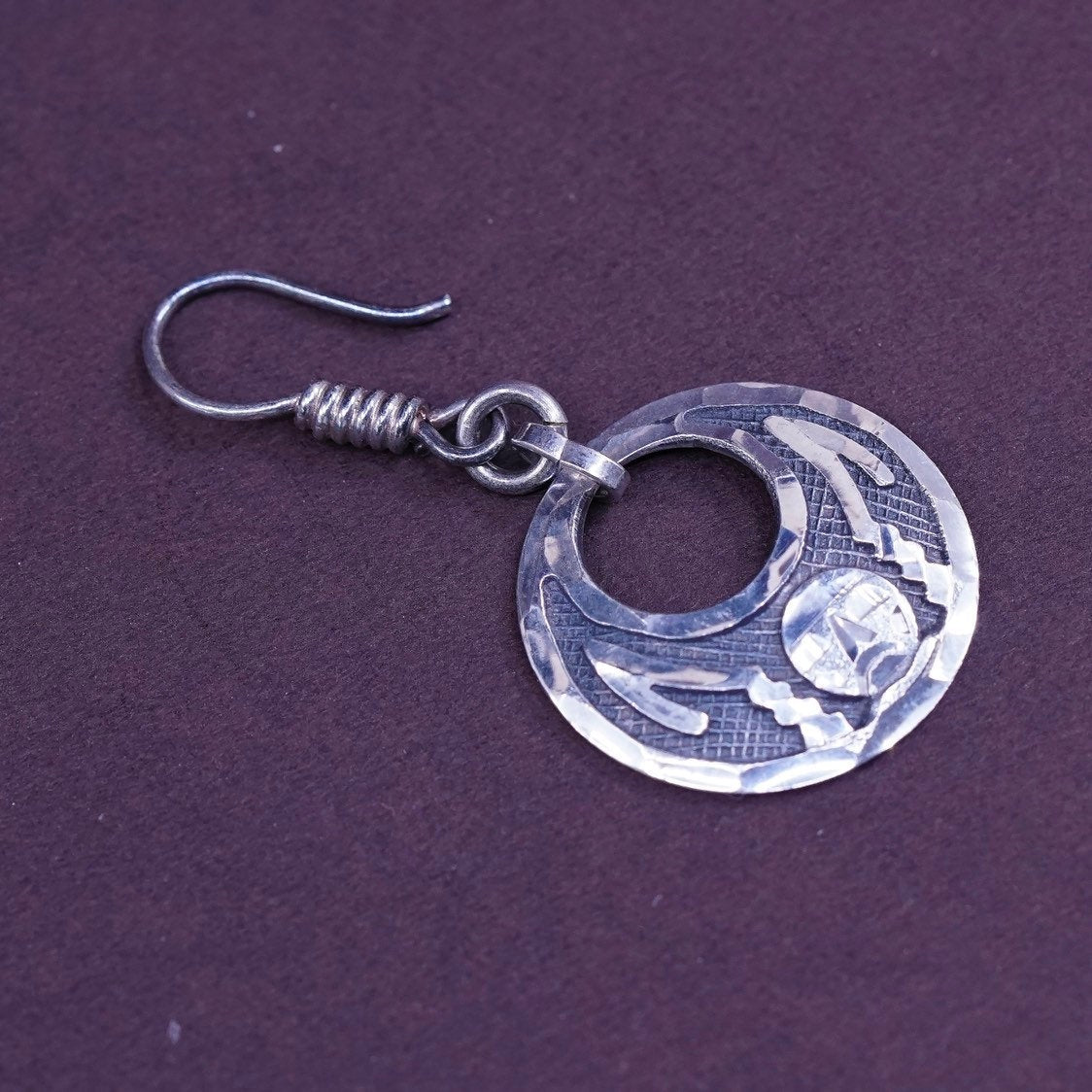 vtg MBCMO Sterling silver handmade earrings, Mexico 925 w/ circle drops, MBCMO