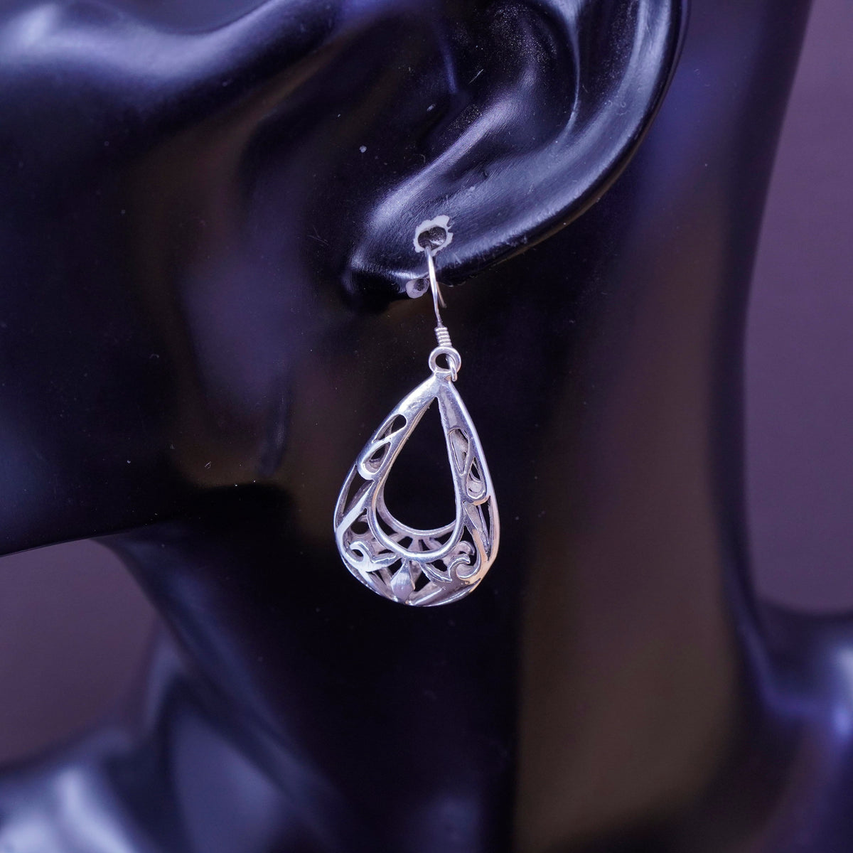 Vintage Sterling silver handmade earrings, 925 Bali Filigree teardrops