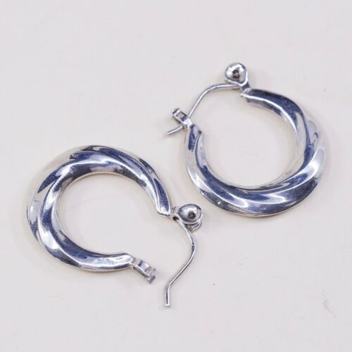0.75”, Vtg Sterling Silver Hoops, Puffy 925 Twisted elegant earrings, Huggie