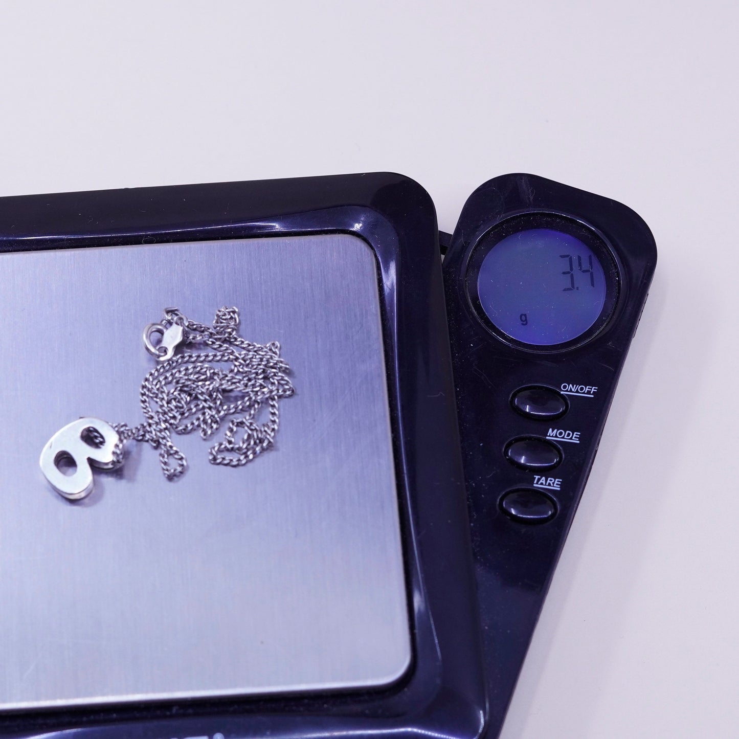 16”, sterling 925 silver handmade necklace, curb chain initial B pendant